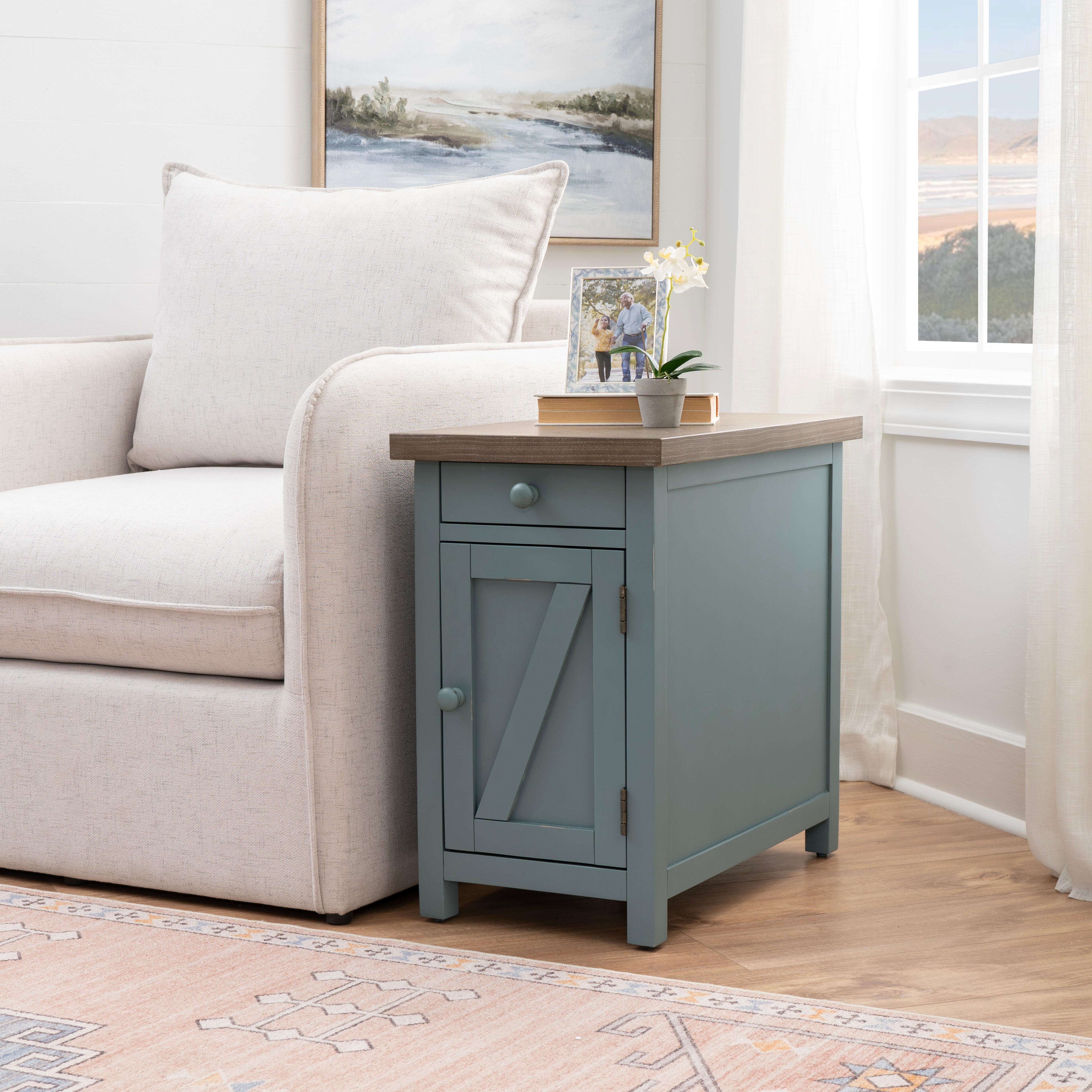 Linon Belsey Side Table, Blue, rollover