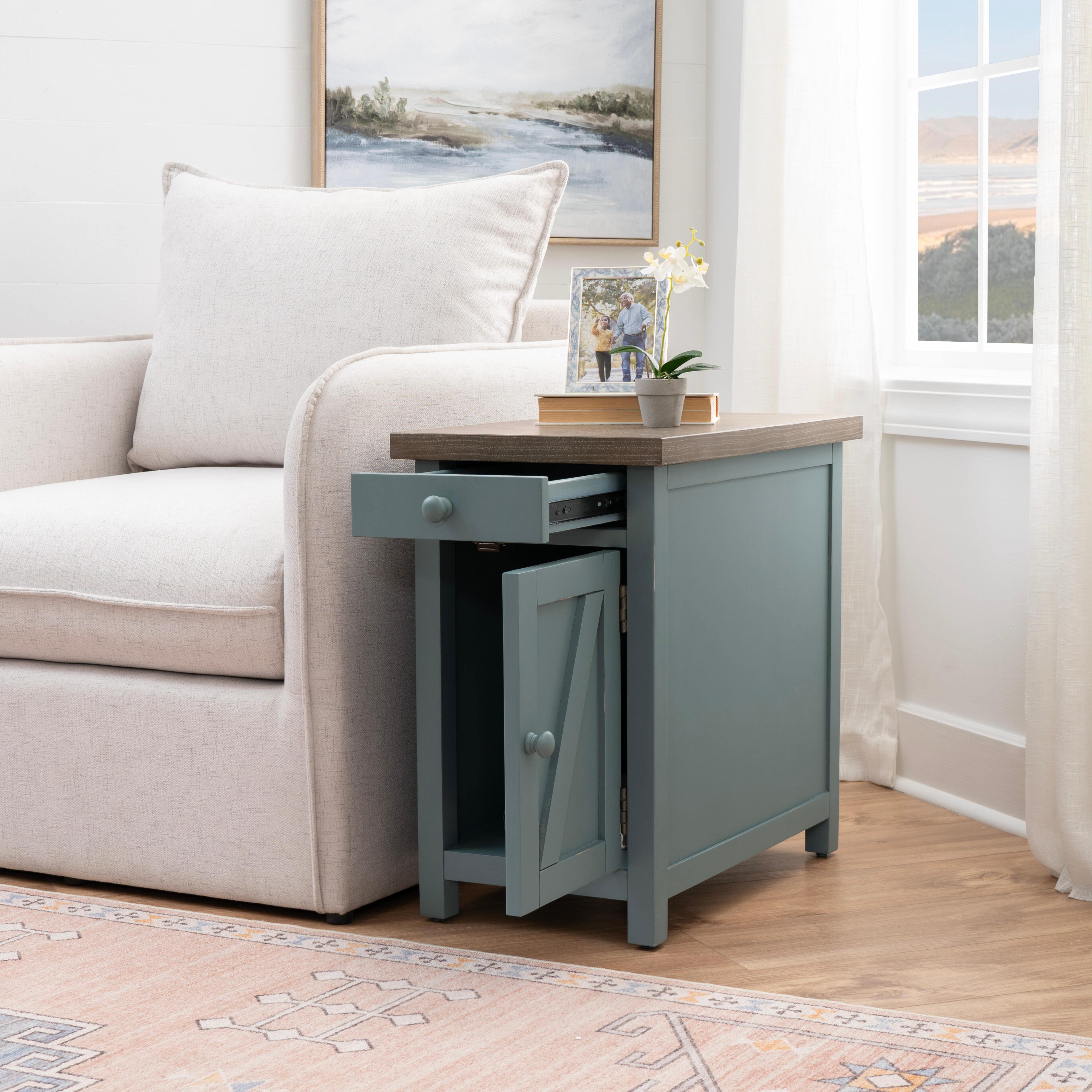 Linon Belsey Side Table, Blue, large