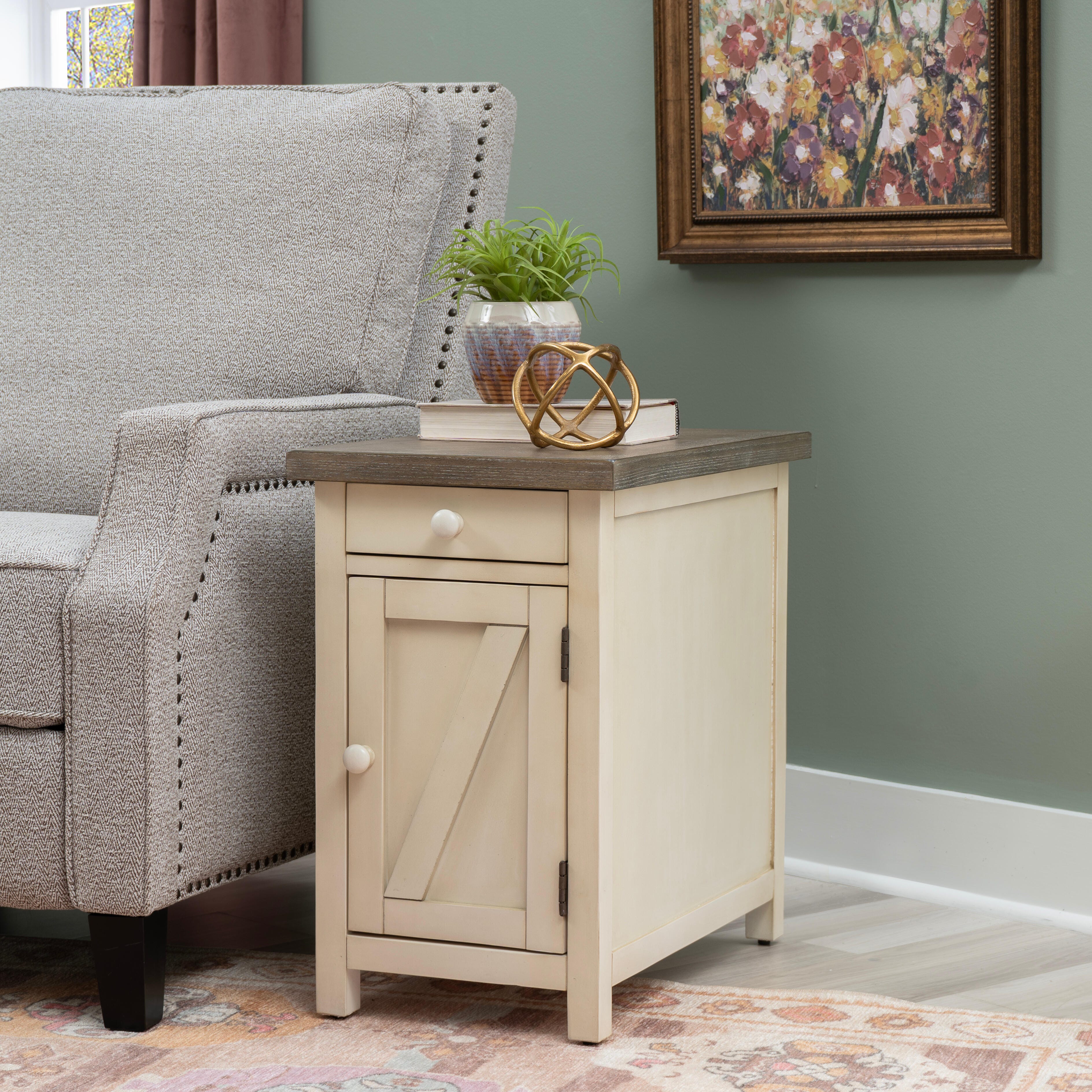 Linon Belsey Side Table, Cream, rollover
