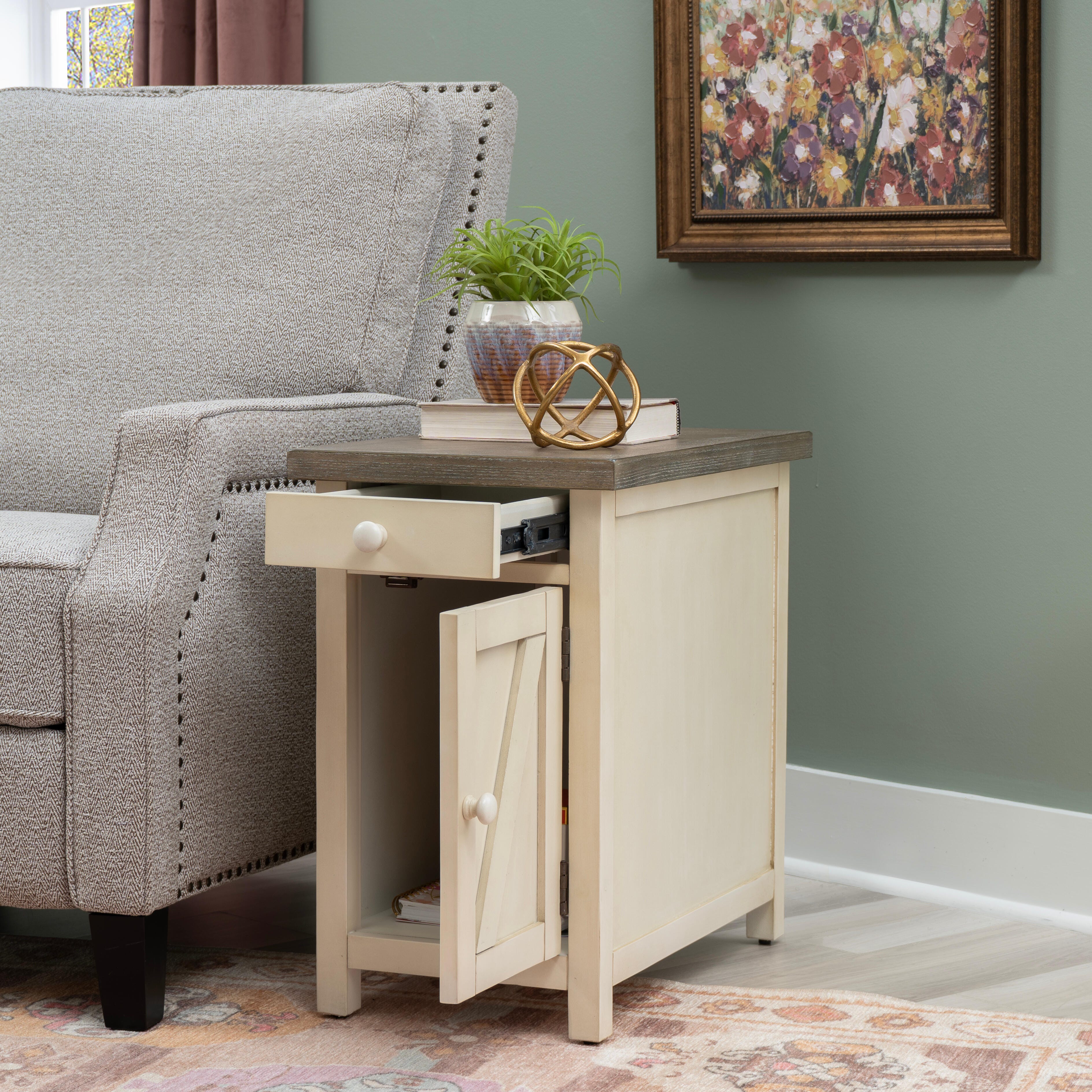 Linon Belsey Side Table, Cream, large