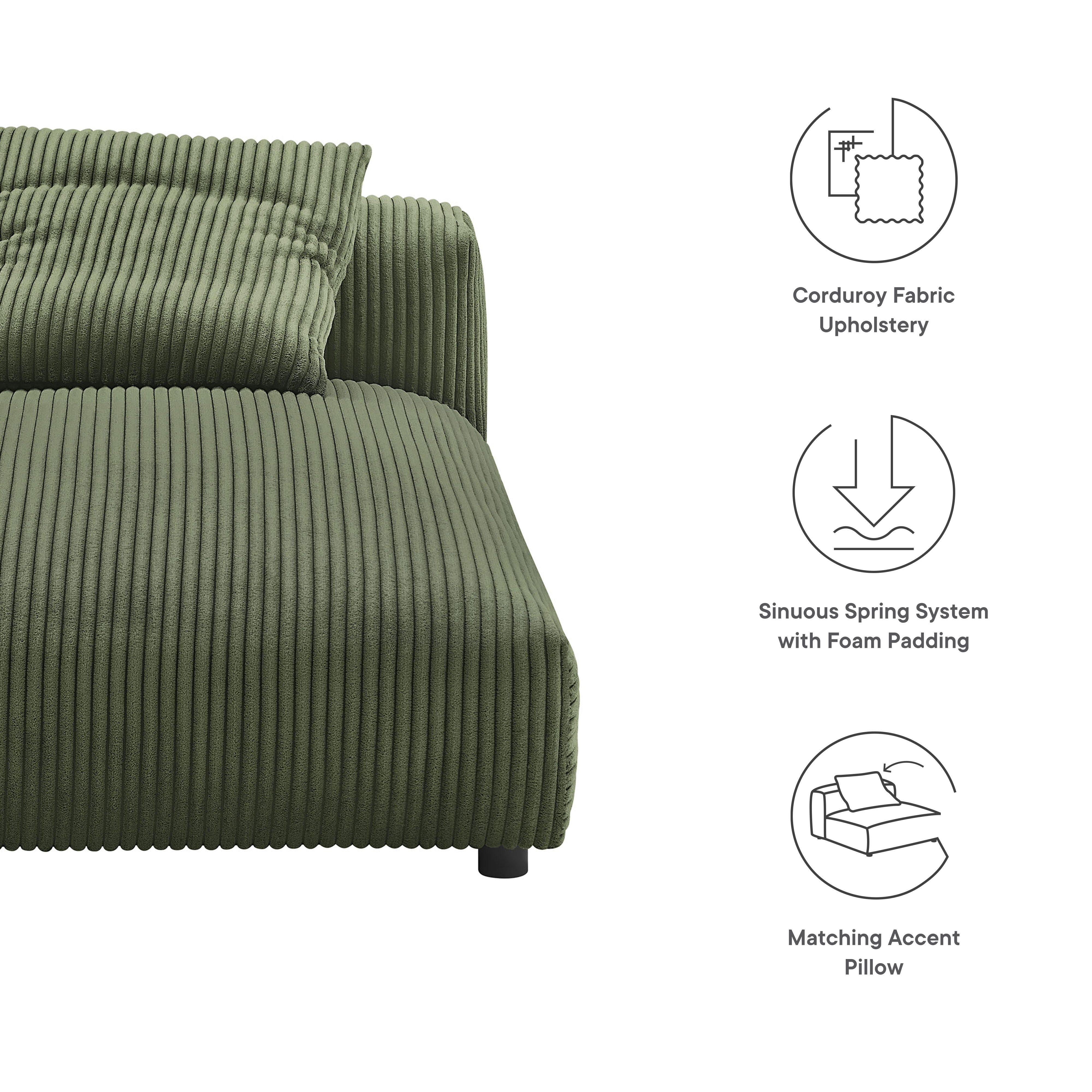 Modway Solace Armless Oversized Chaise, Fern, large