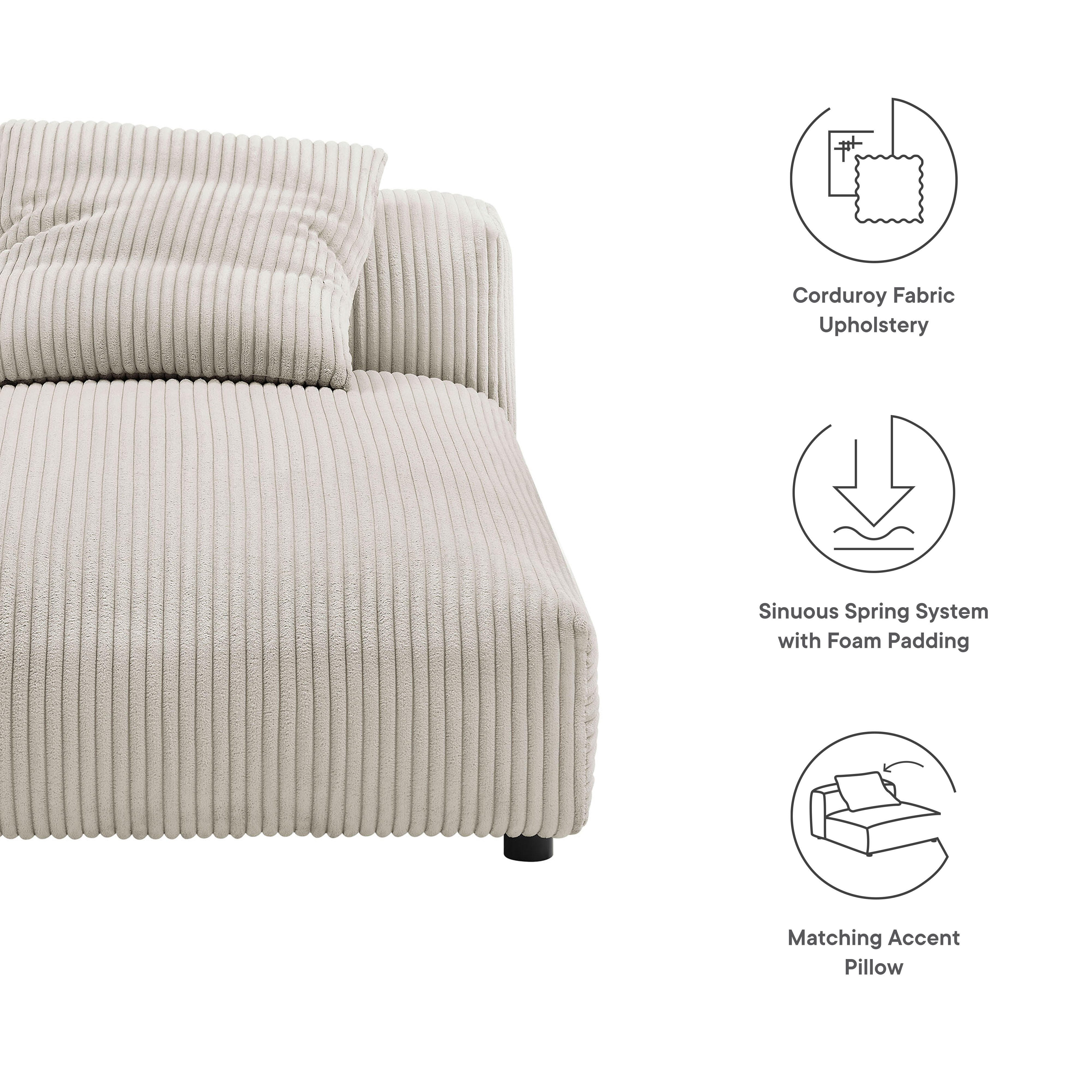 Modway Solace Armless Oversized Chaise, Almond, large
