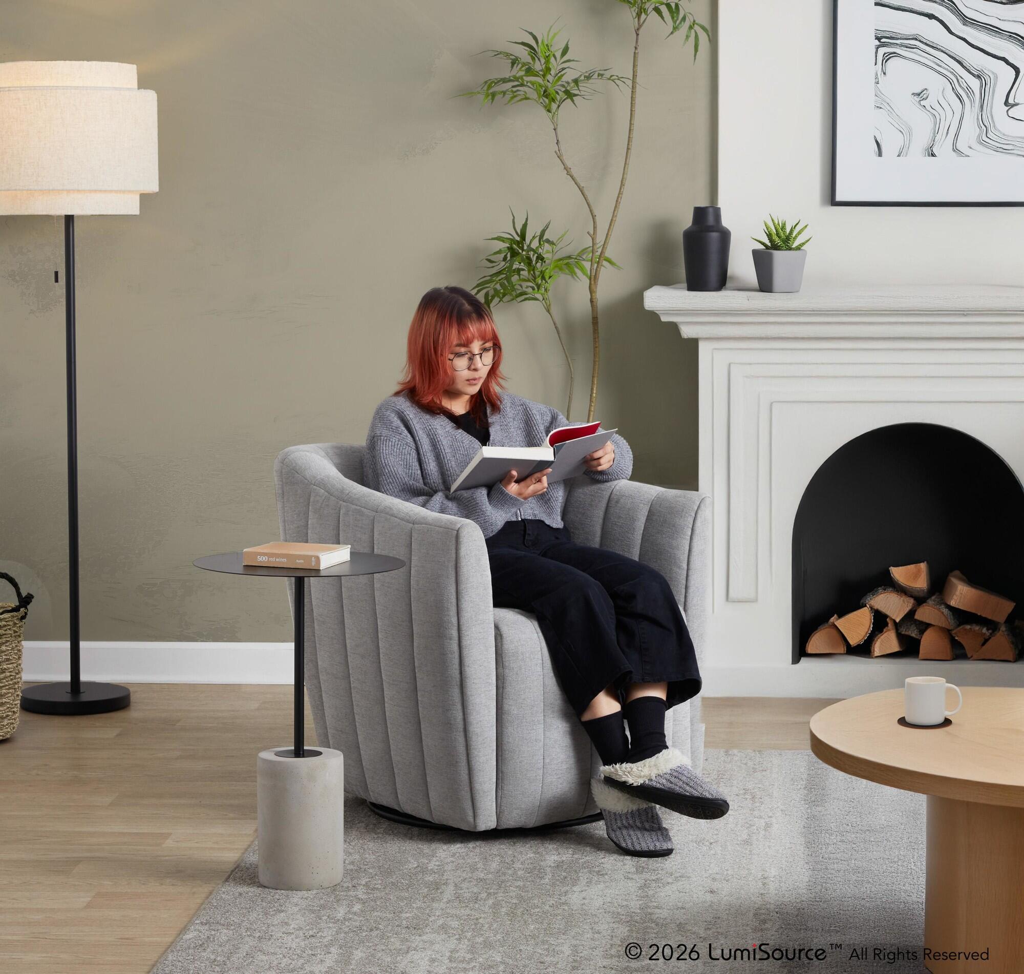 LumiSource Finley Swivel Accent Chair, Light Gray, large