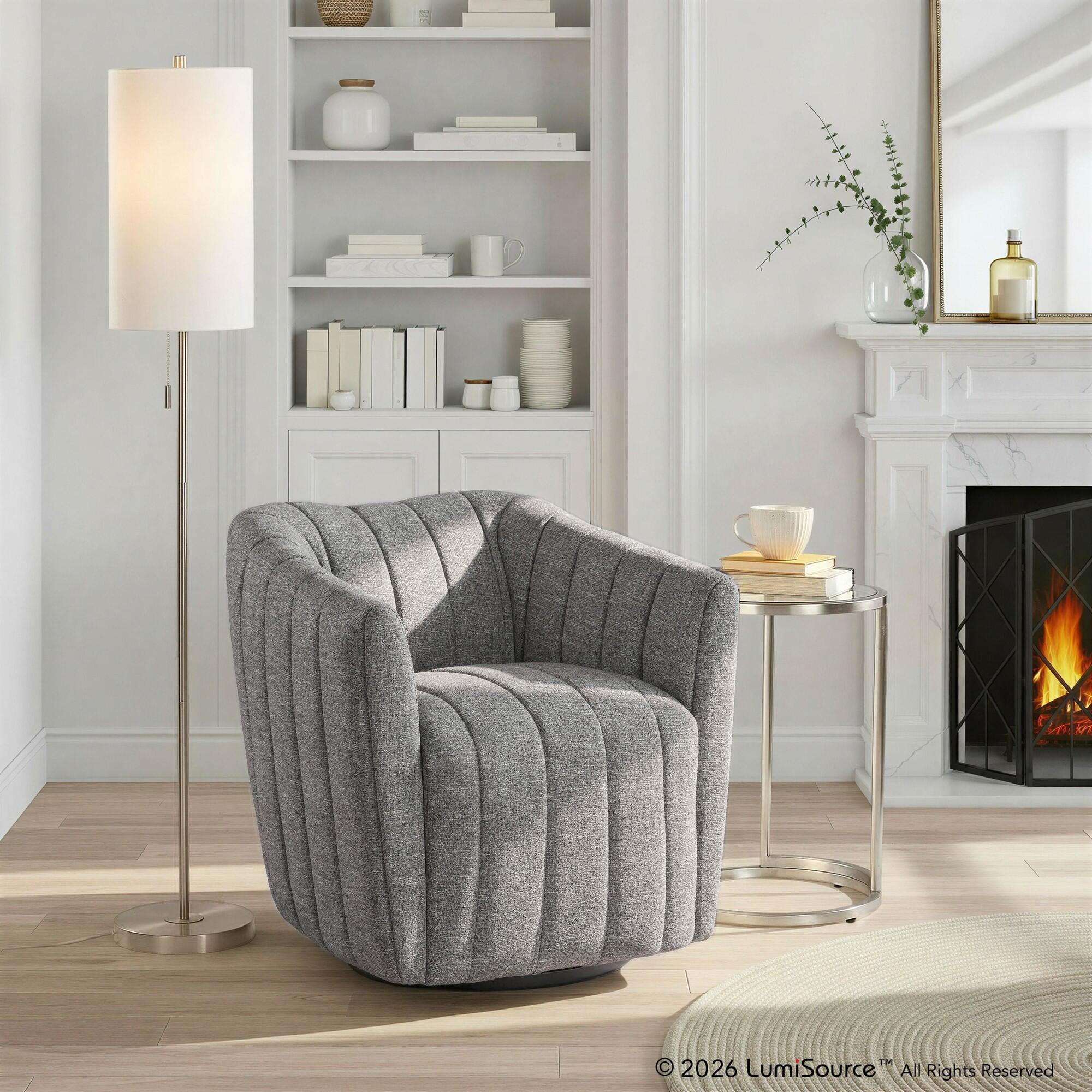 LumiSource Finley Swivel Accent Chair, Dark Gray, large