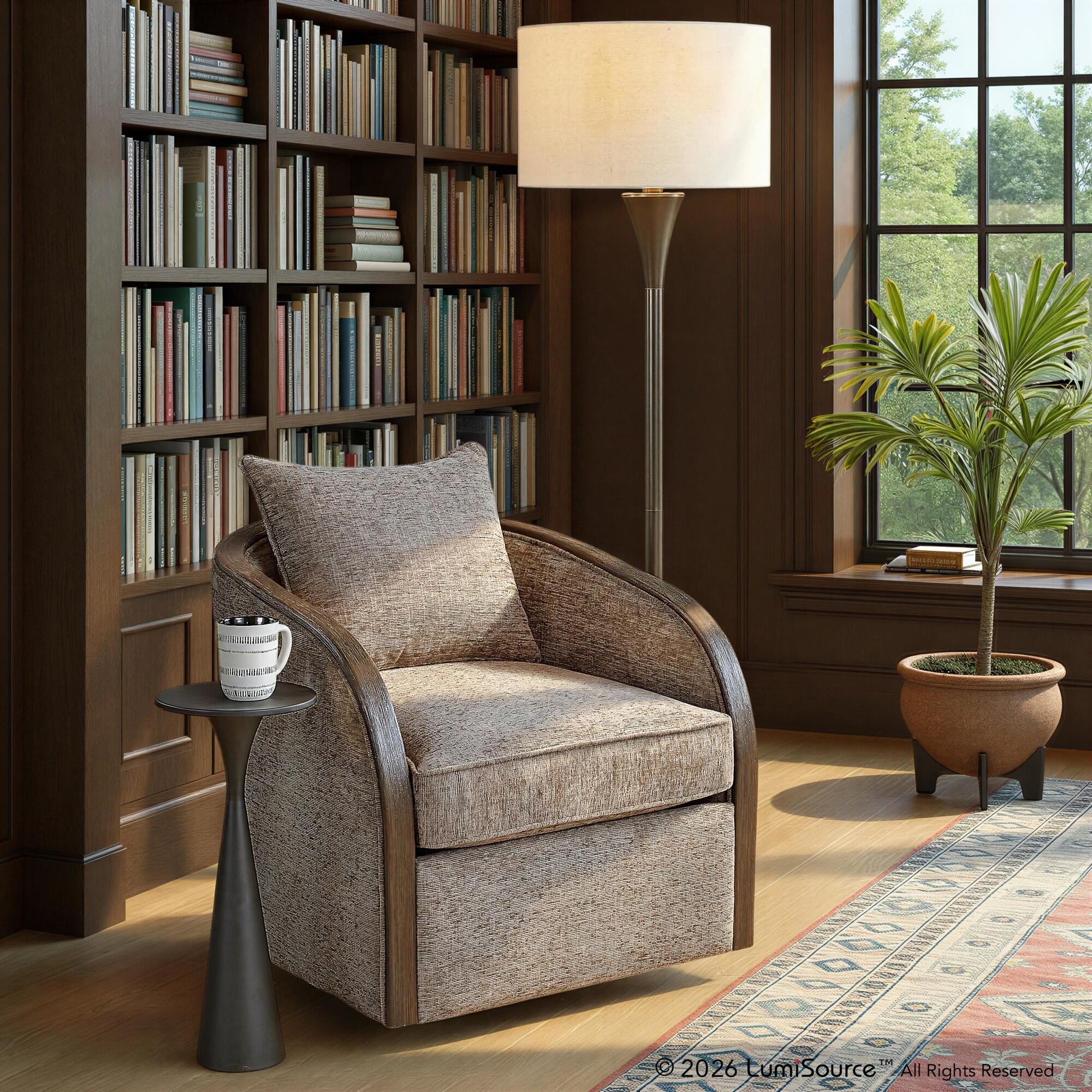 LumiSource Gemma Swivel Accent Chair, Brown, rollover