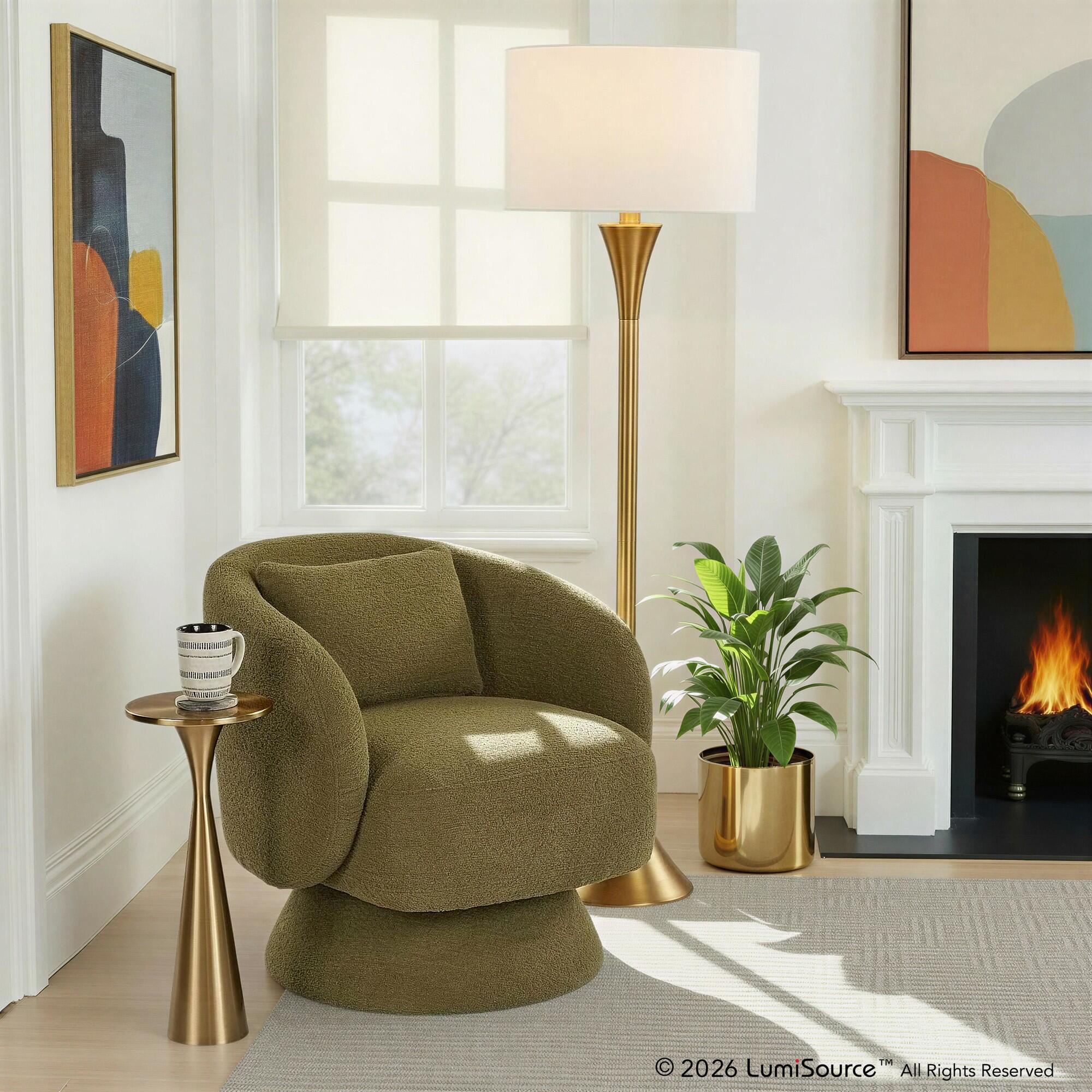 LumiSource Zara Swivel Accent Chair, Green, large