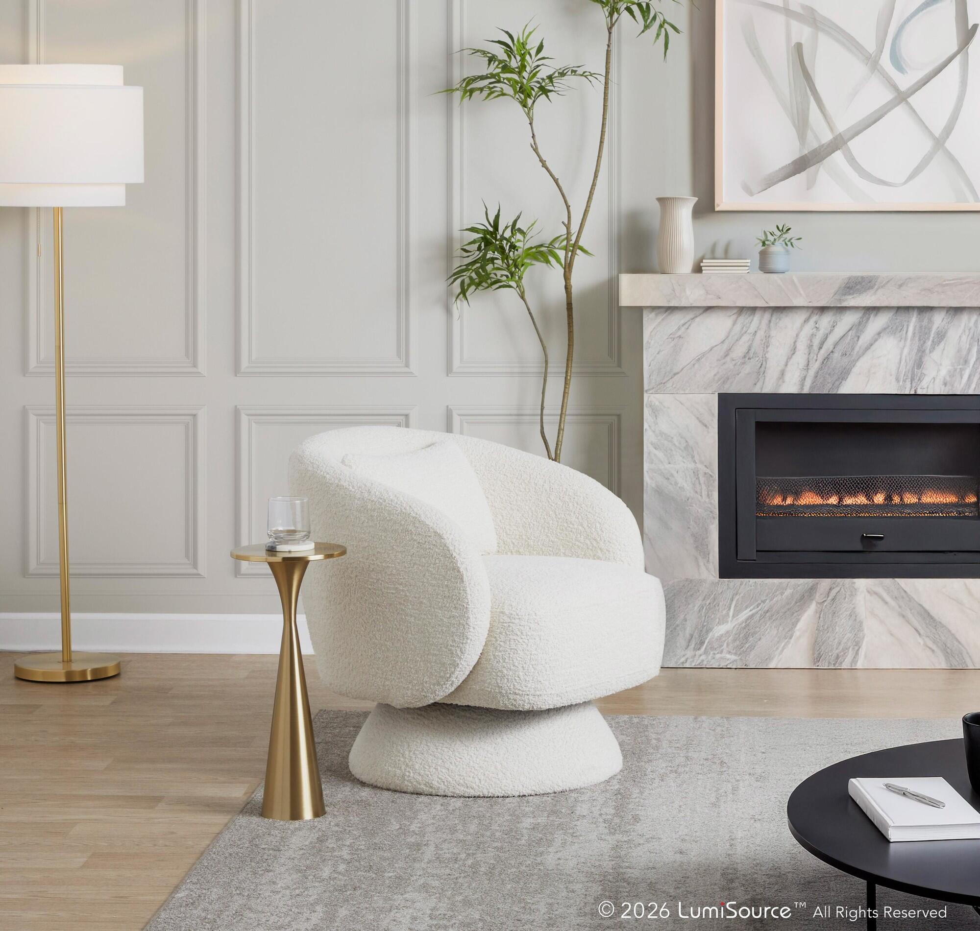 LumiSource Zara Swivel Accent Chair, White, large