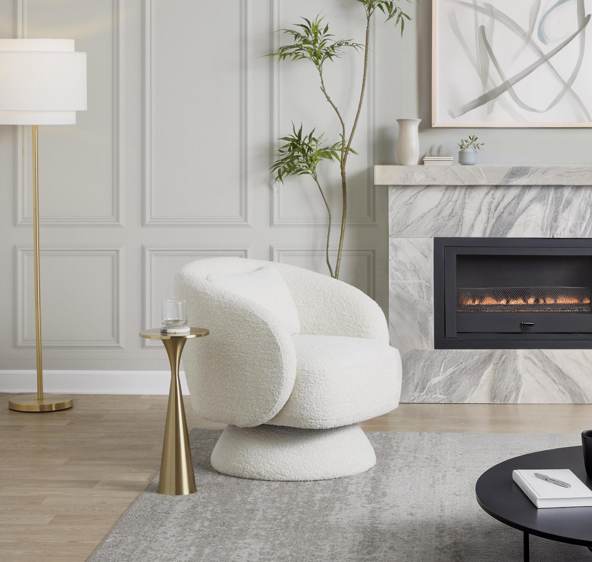 LumiSource Zara Swivel Accent Chair, White, large
