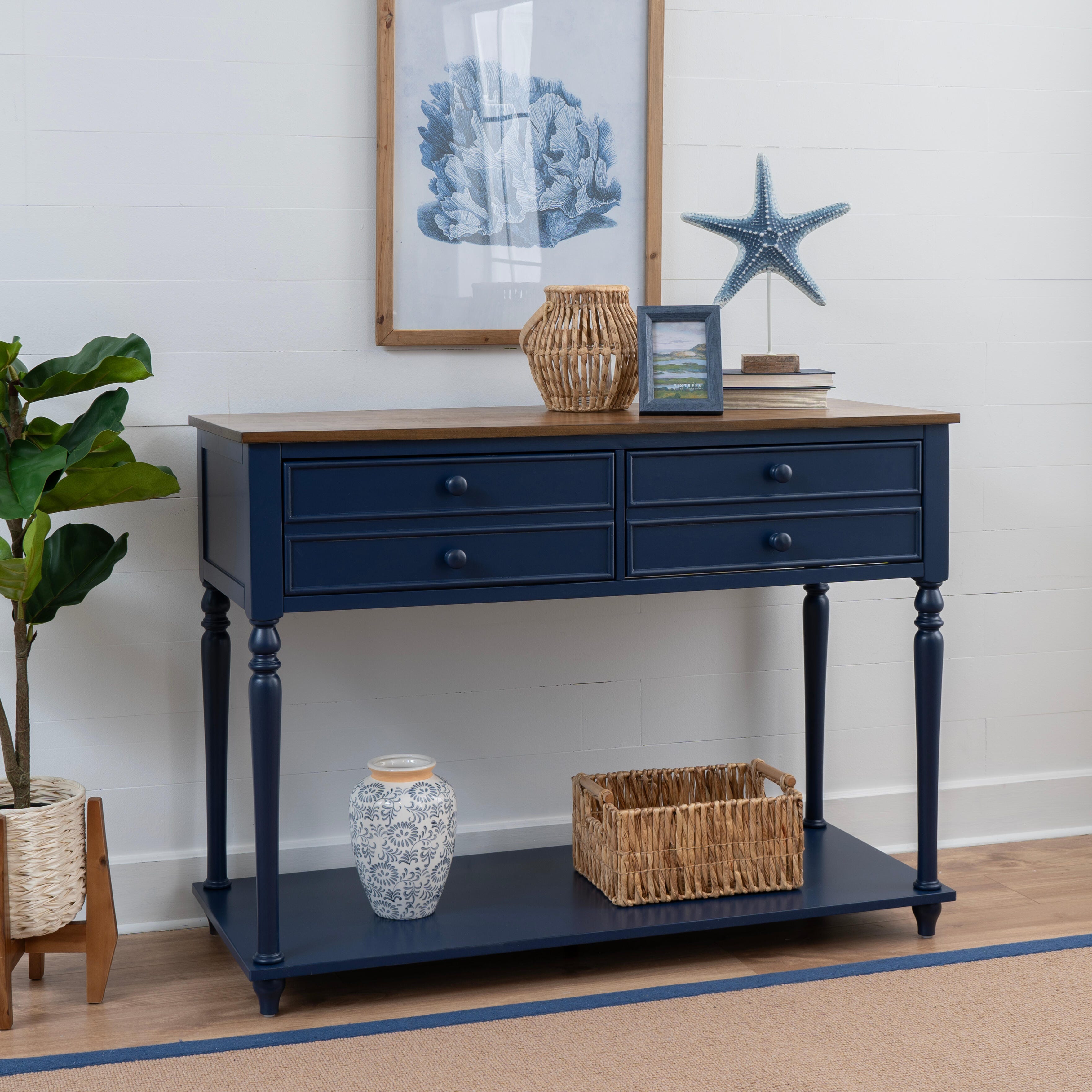 Linon Aster Console Table, Navy/Brown, rollover