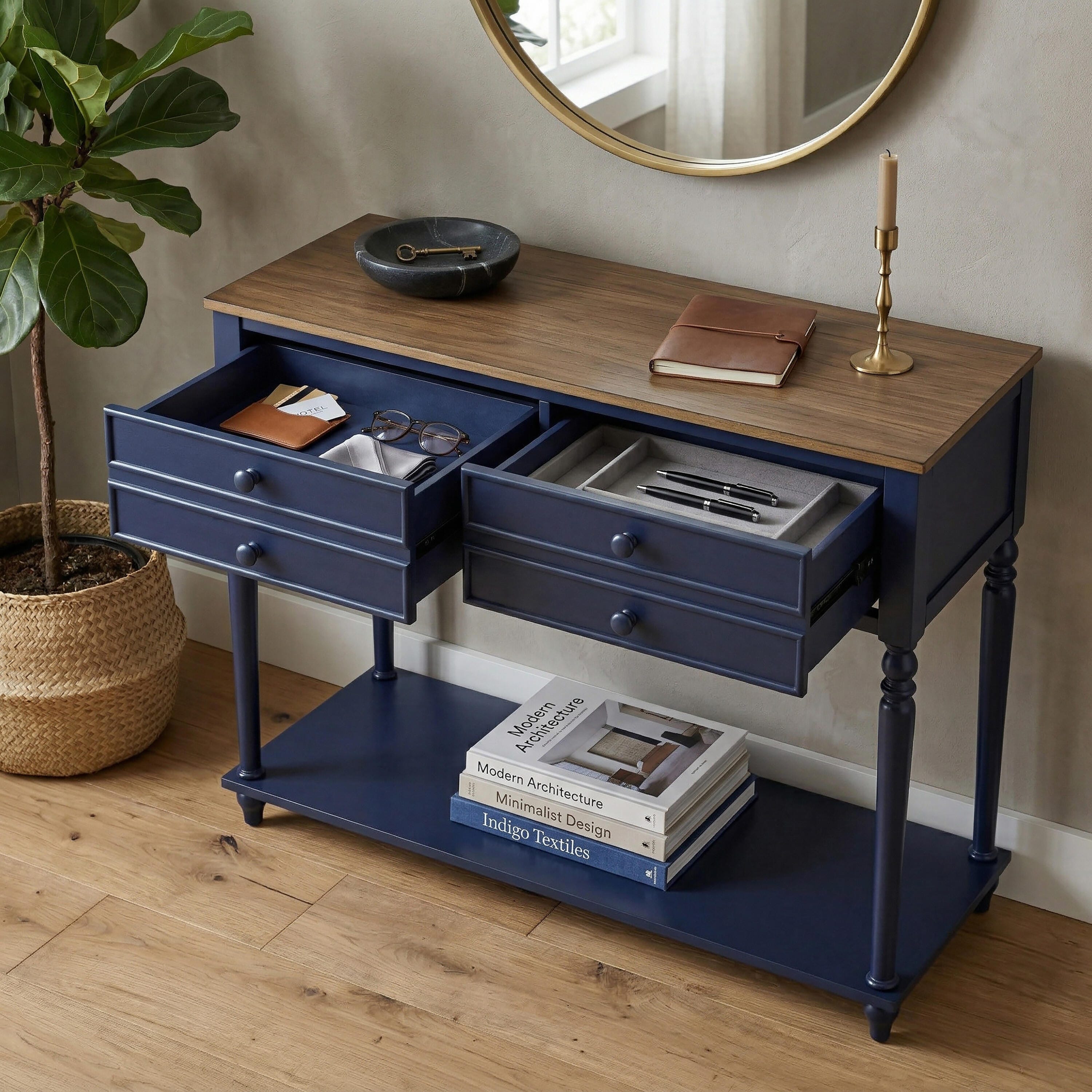 Linon Aster Console Table, Navy/Brown, large