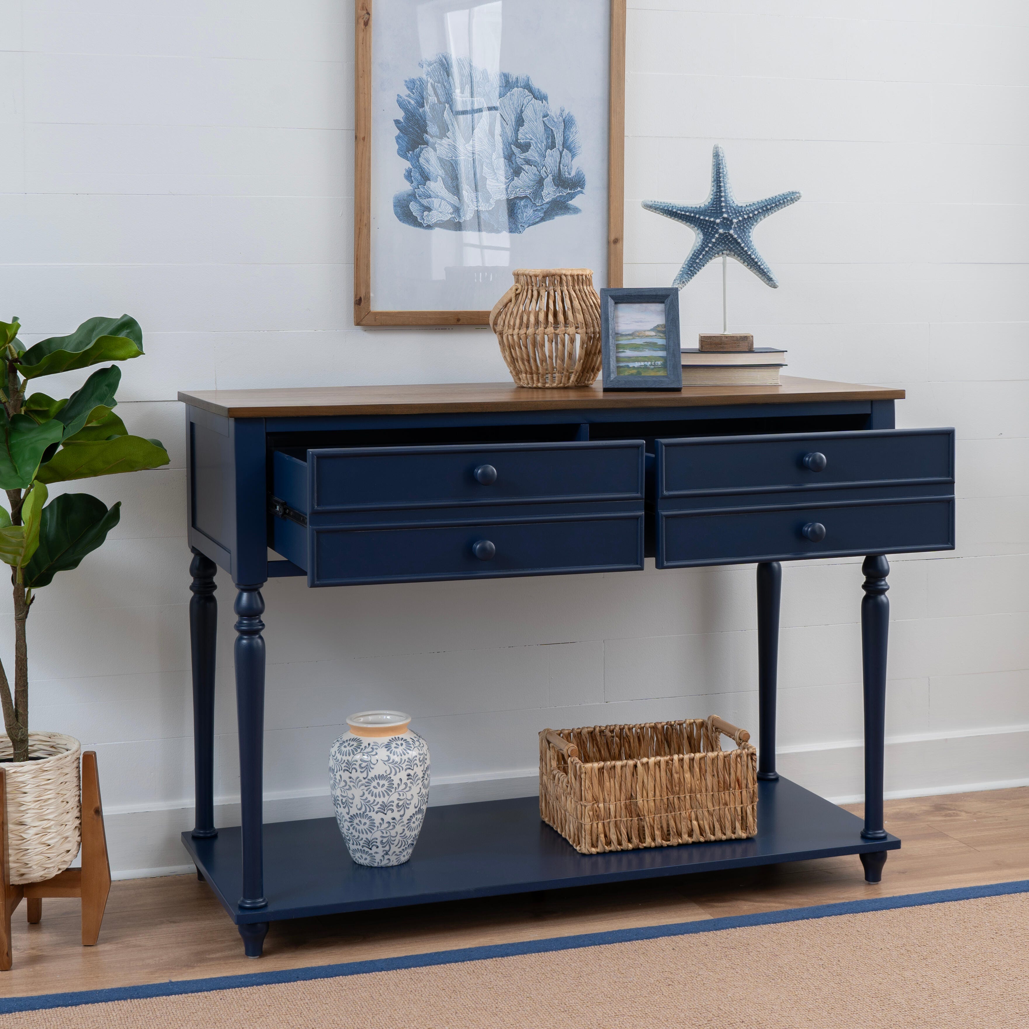 Linon Aster Console Table, Navy/Brown, large