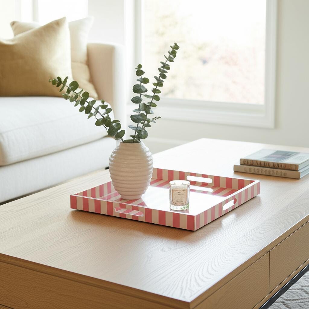 Howard Elliott Soho Decorative Tray, Rose Pink/White, rollover