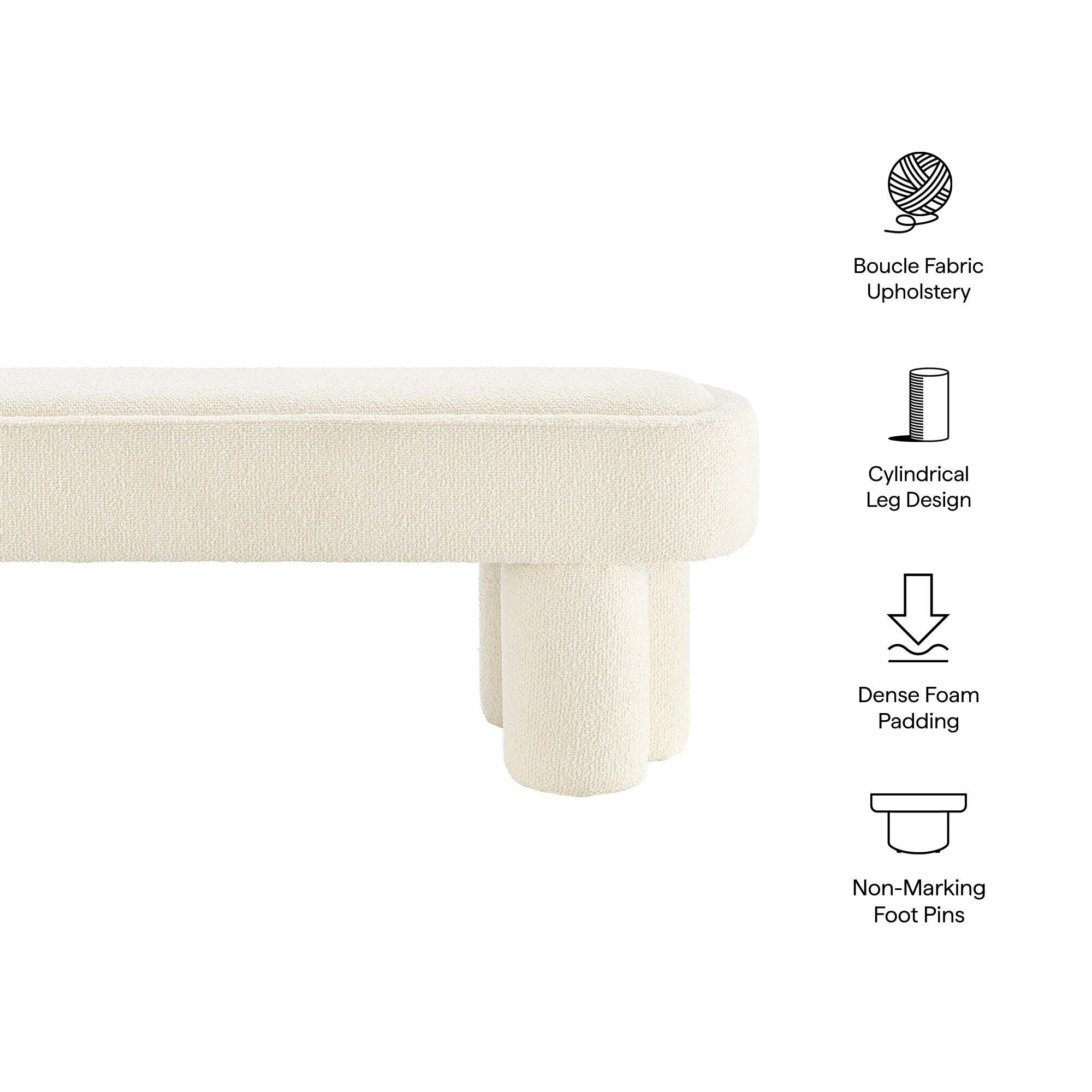 Modway Mossi Bench, Cream, large