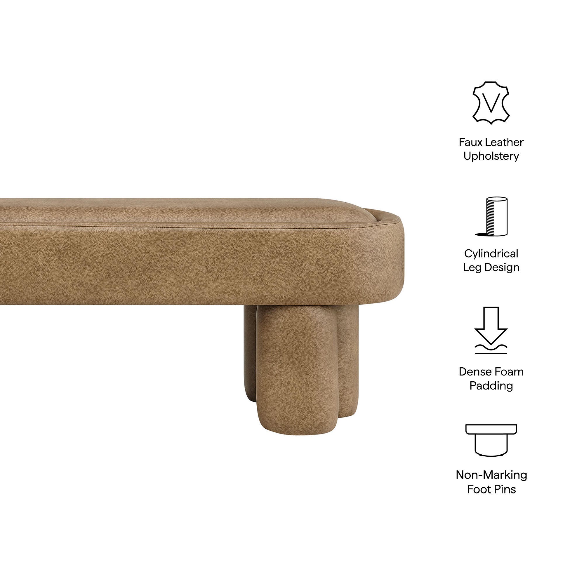 Modway Mossi Upholstered Oval Bench, Toast, large