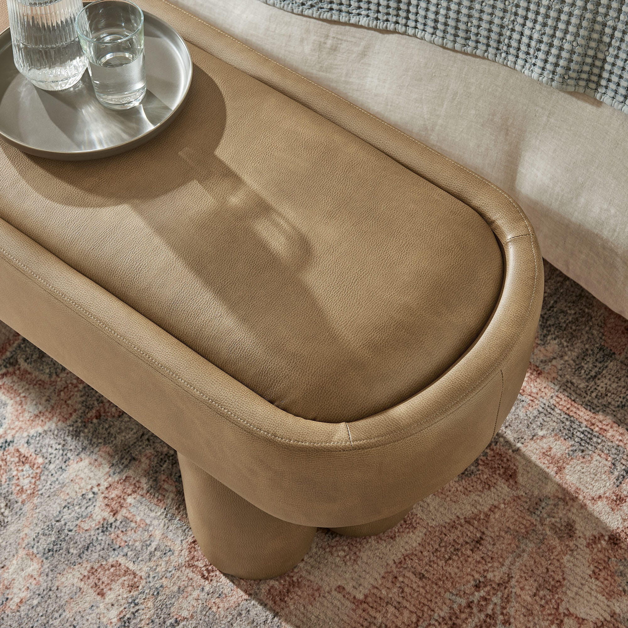 Modway Mossi Upholstered Oval Bench, Toast, large