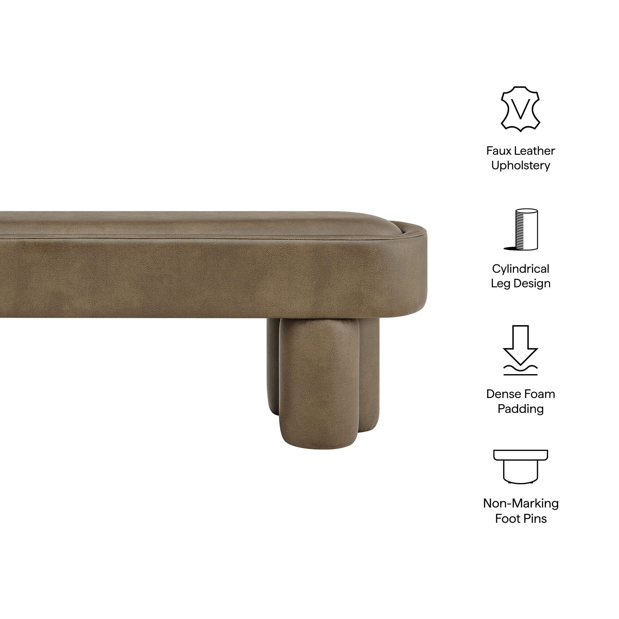Modway Mossi Upholstered Oval Bench, Mushroom, large