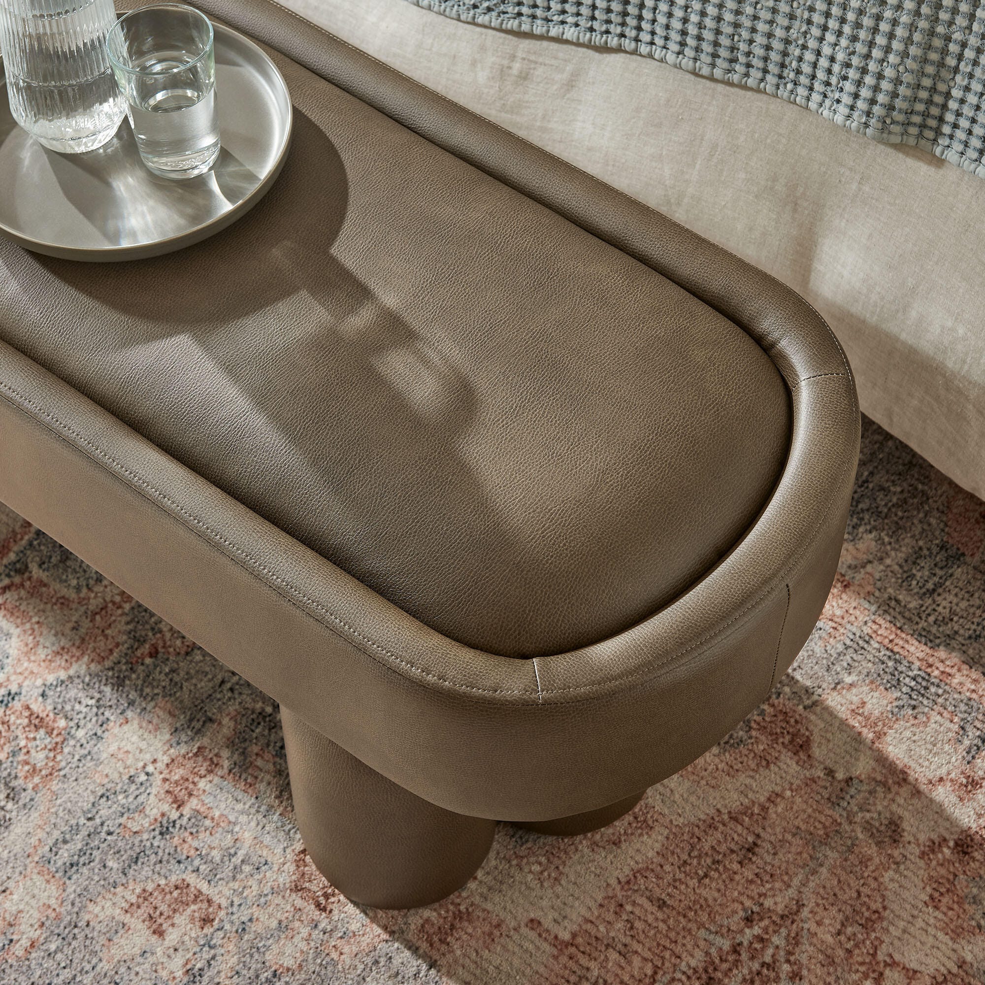 Modway Mossi Upholstered Oval Bench, Mushroom, large