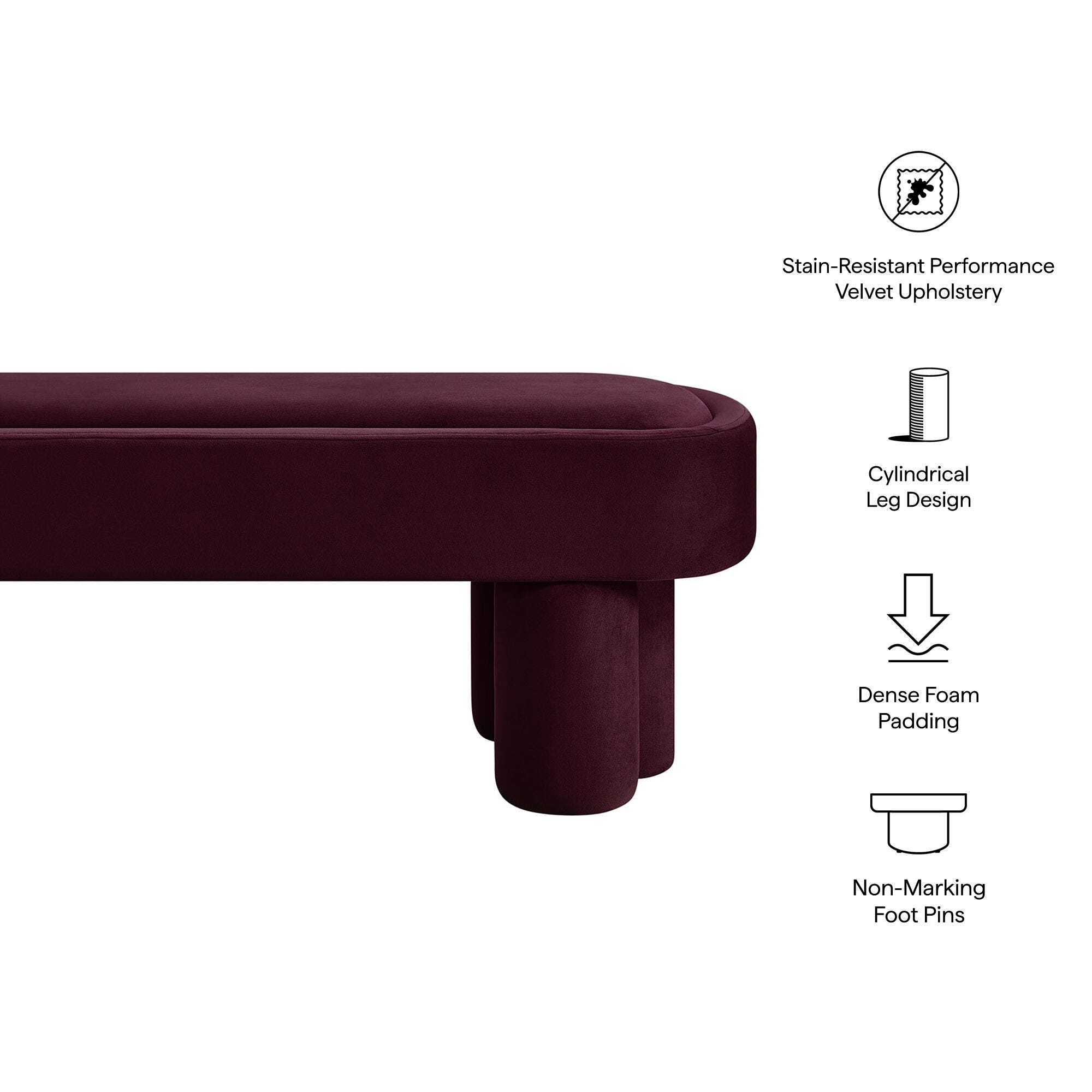 Modway Mossi Accent Bench, Mulberry, large