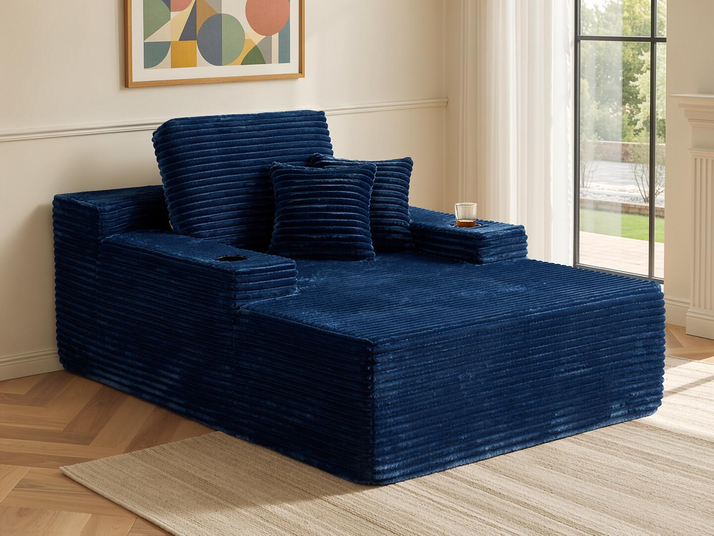 HOMLUX Oversized Chaise, Blue, rollover