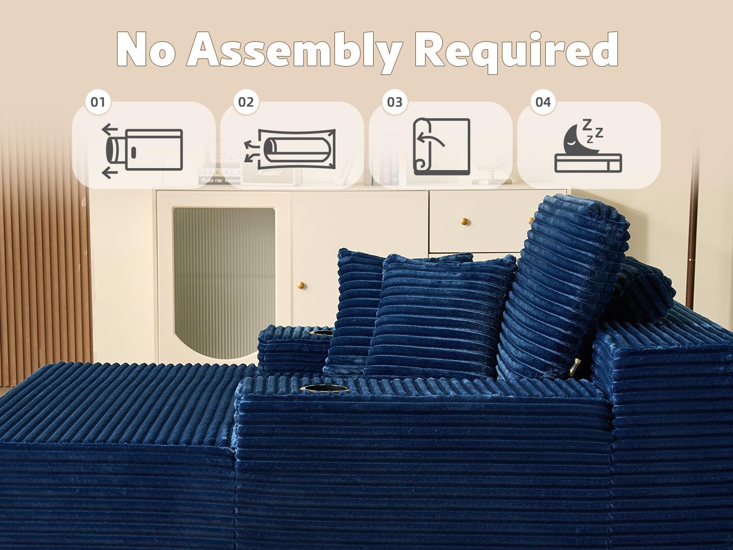 HOMLUX Oversized Chaise, Blue, large