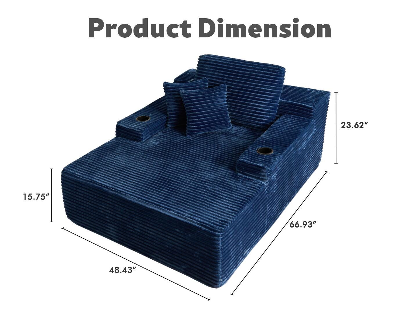 HOMLUX Oversized Chaise, Blue, large