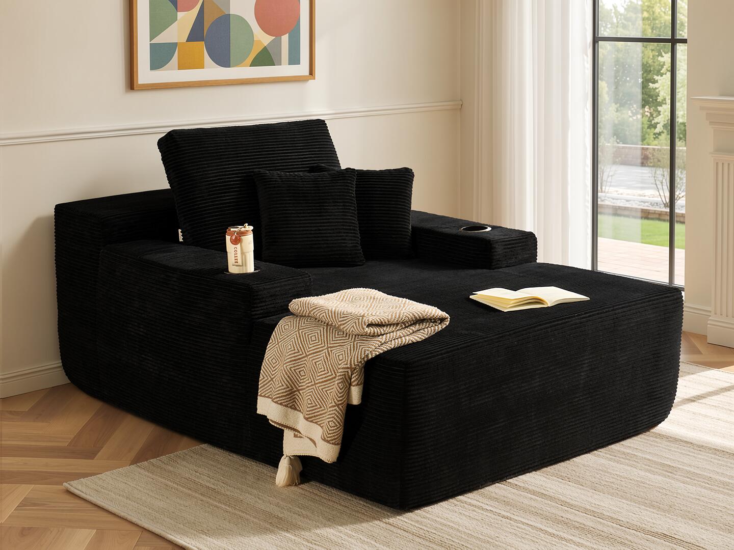 HOMLUX Oversized Chaise, Black, rollover