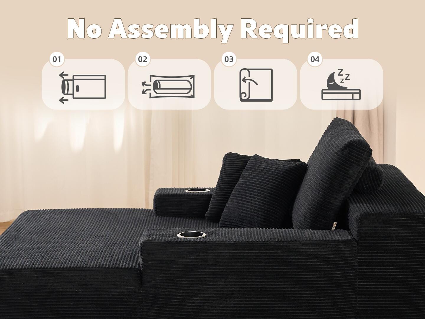 HOMLUX Oversized Chaise, Black, large