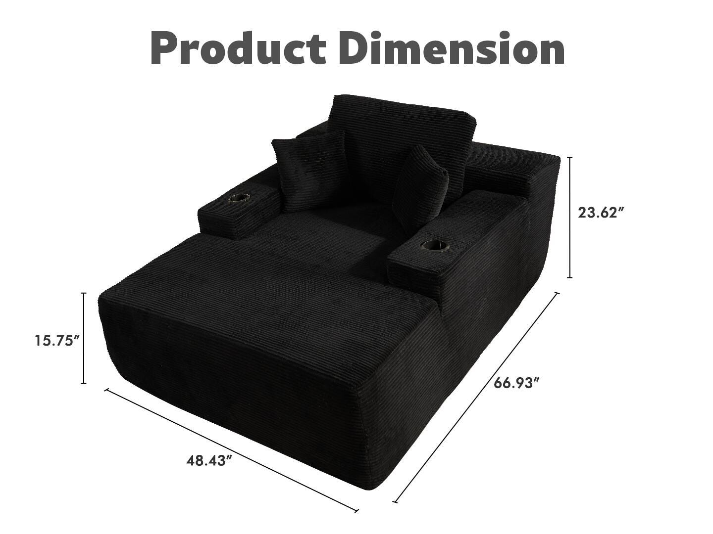 HOMLUX Oversized Chaise, Black, large