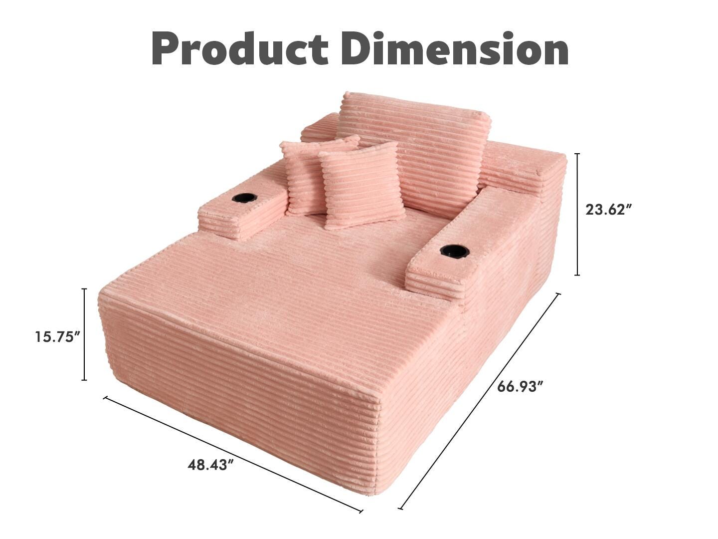 HOMLUX Oversized Chaise, Pink, large