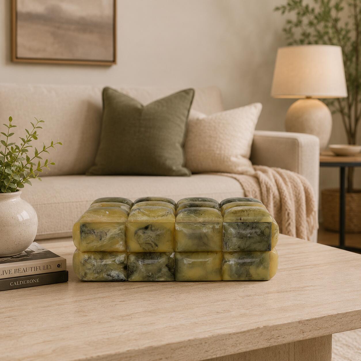 Storied Home Abstract Decorative Box, Yellow/Green, rollover