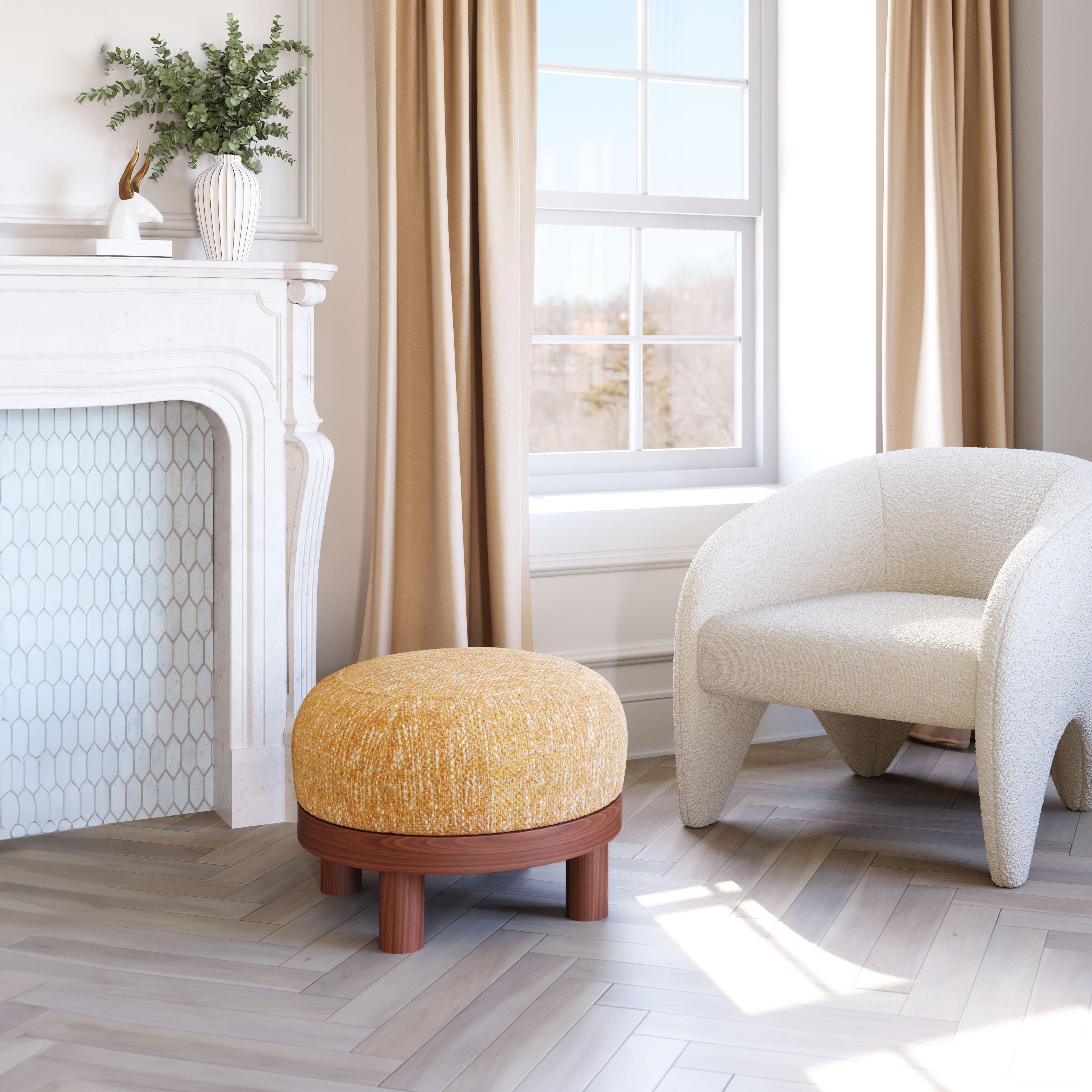 Erika Home Gome Ottoman, Oat Yellow/Brown, rollover