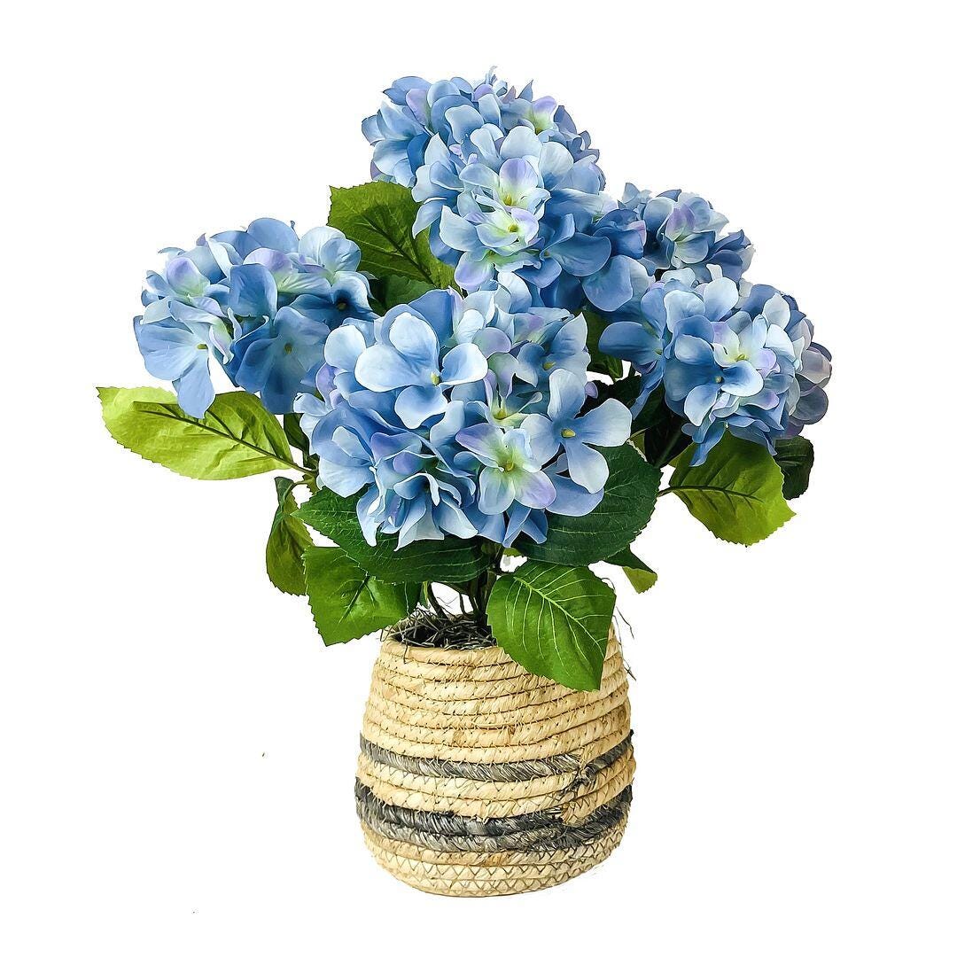 LCG Florals Faux Hydrangeas Plant, Blue/Beige, large