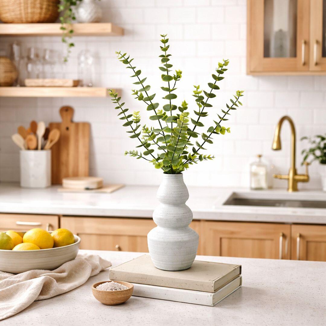 LCG Florals 28" Spiral Eucalyptus Arrangement with Vase, White, large