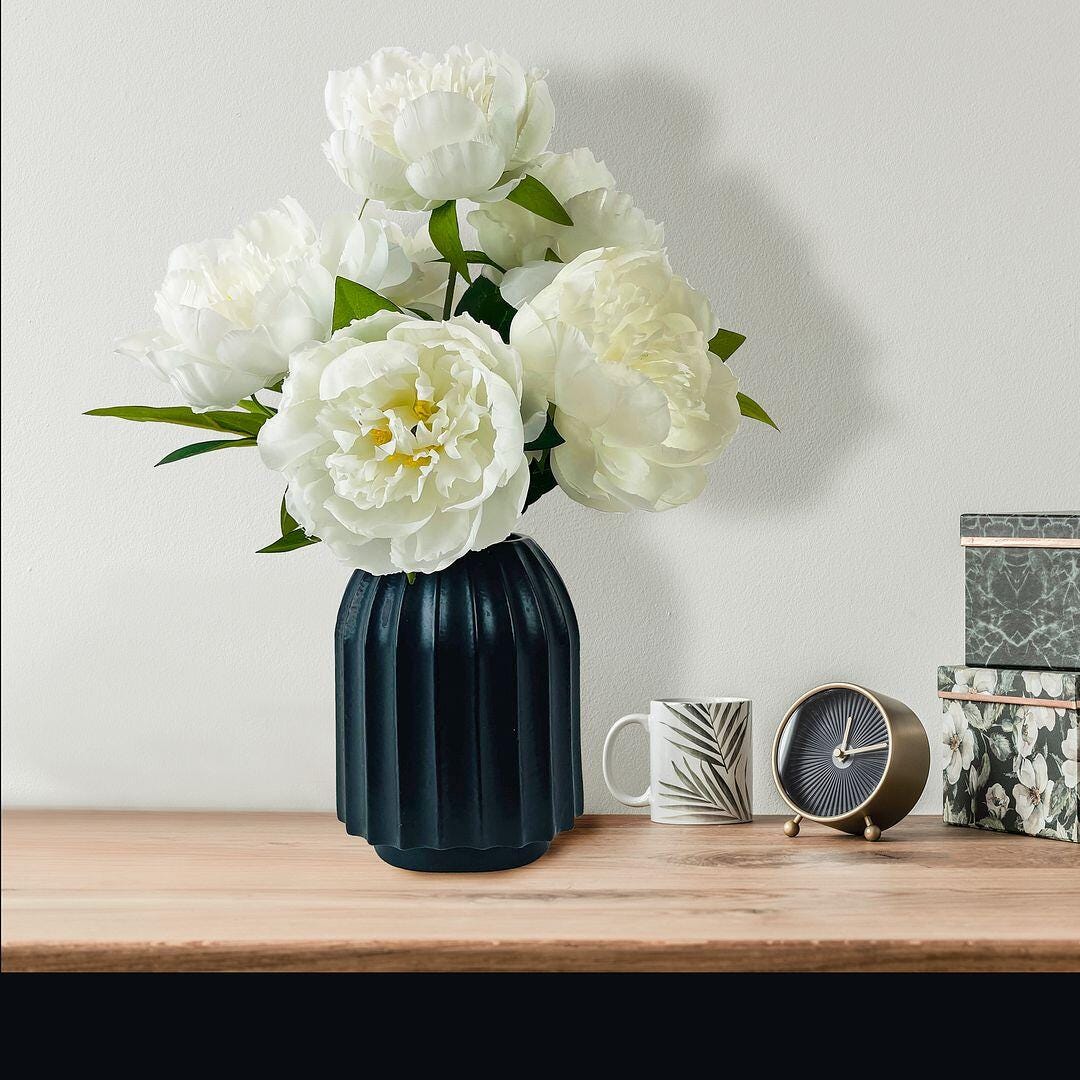 LCG Florals Faux Peony Plant, White/Green, rollover