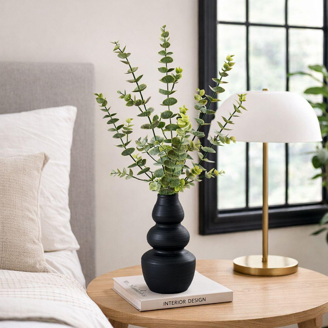 LCG Florals 28" Spiral Eucalyptus Arrangement with Vase, Black, rollover