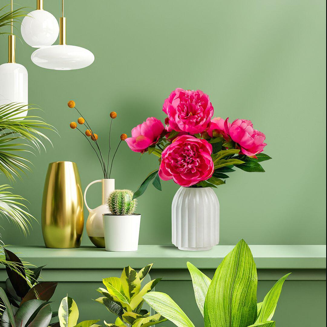 LCG Florals Faux Peony Plant, Pink/White, rollover