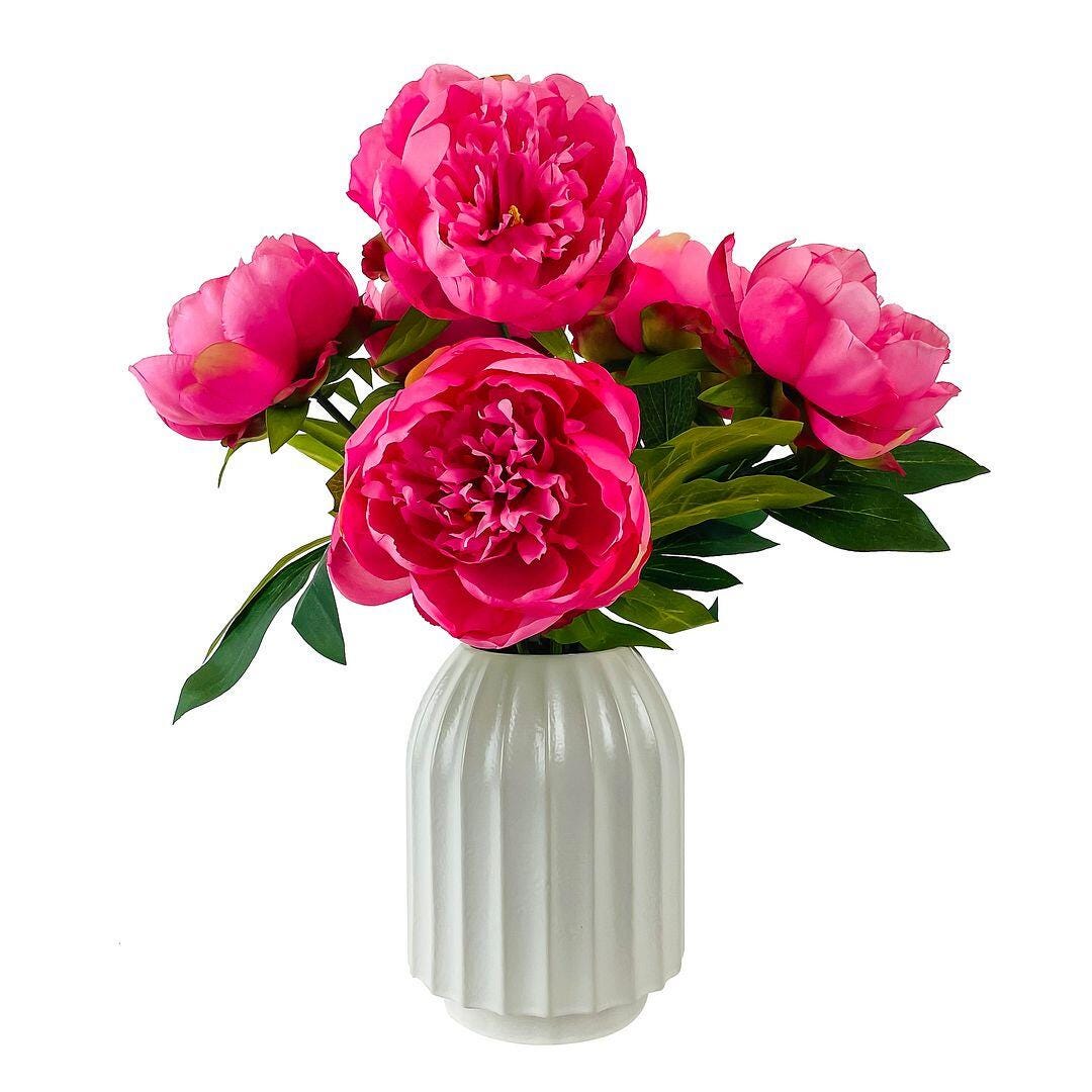 LCG Florals Faux Peony Plant, Pink/White, large