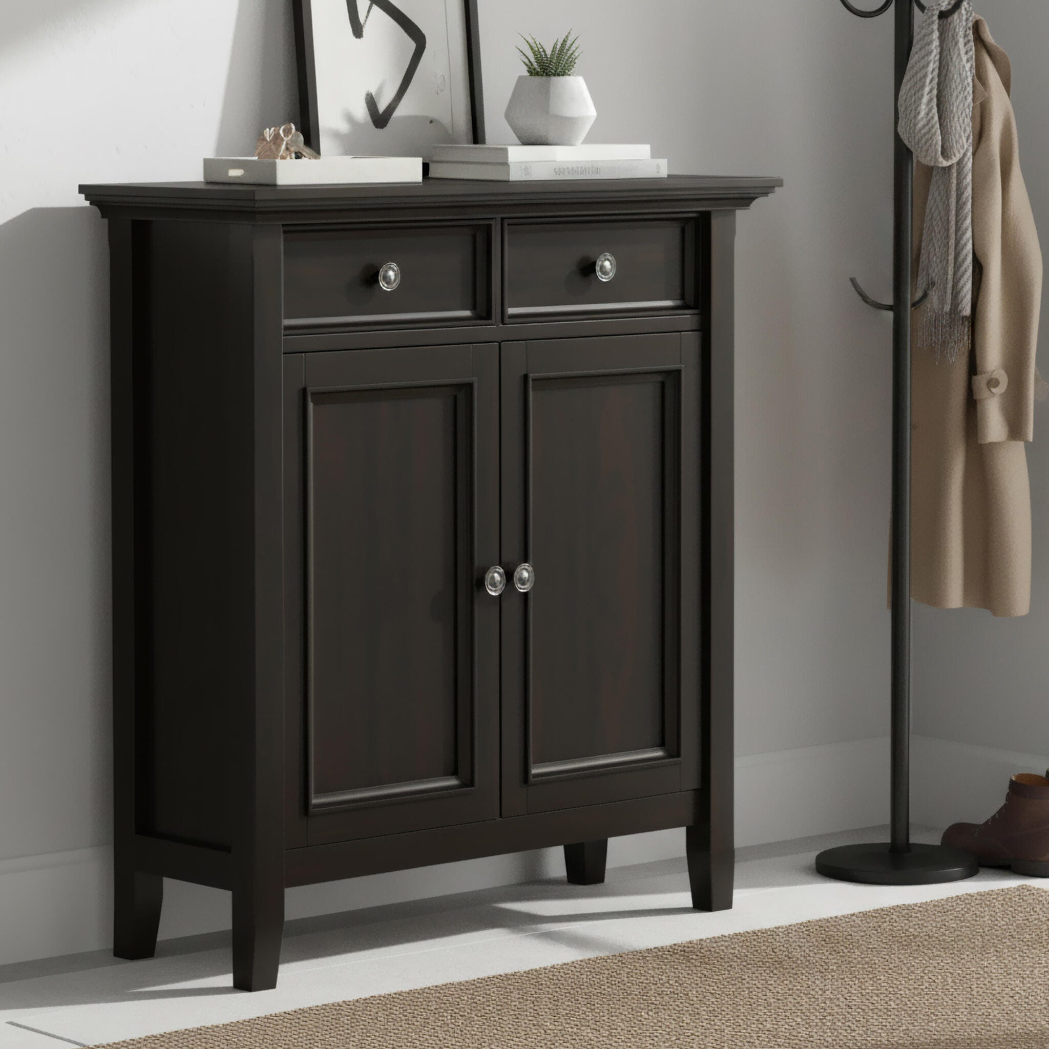 Simpli Home Amherst 36" Accent Cabinet, Hickory Brown, rollover