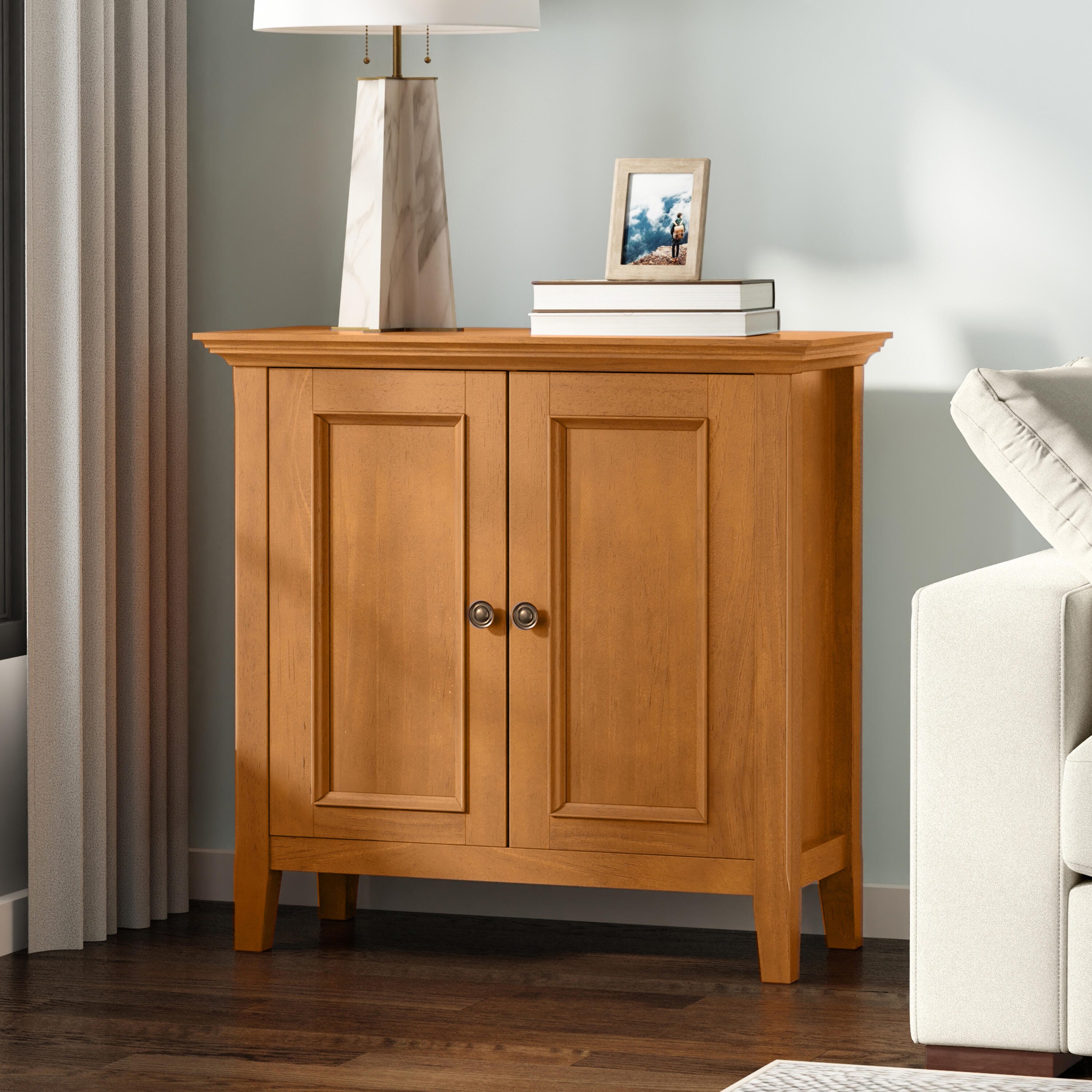Simpli Home Amherst 32" Accent Cabinet, Light Golden Brown, rollover