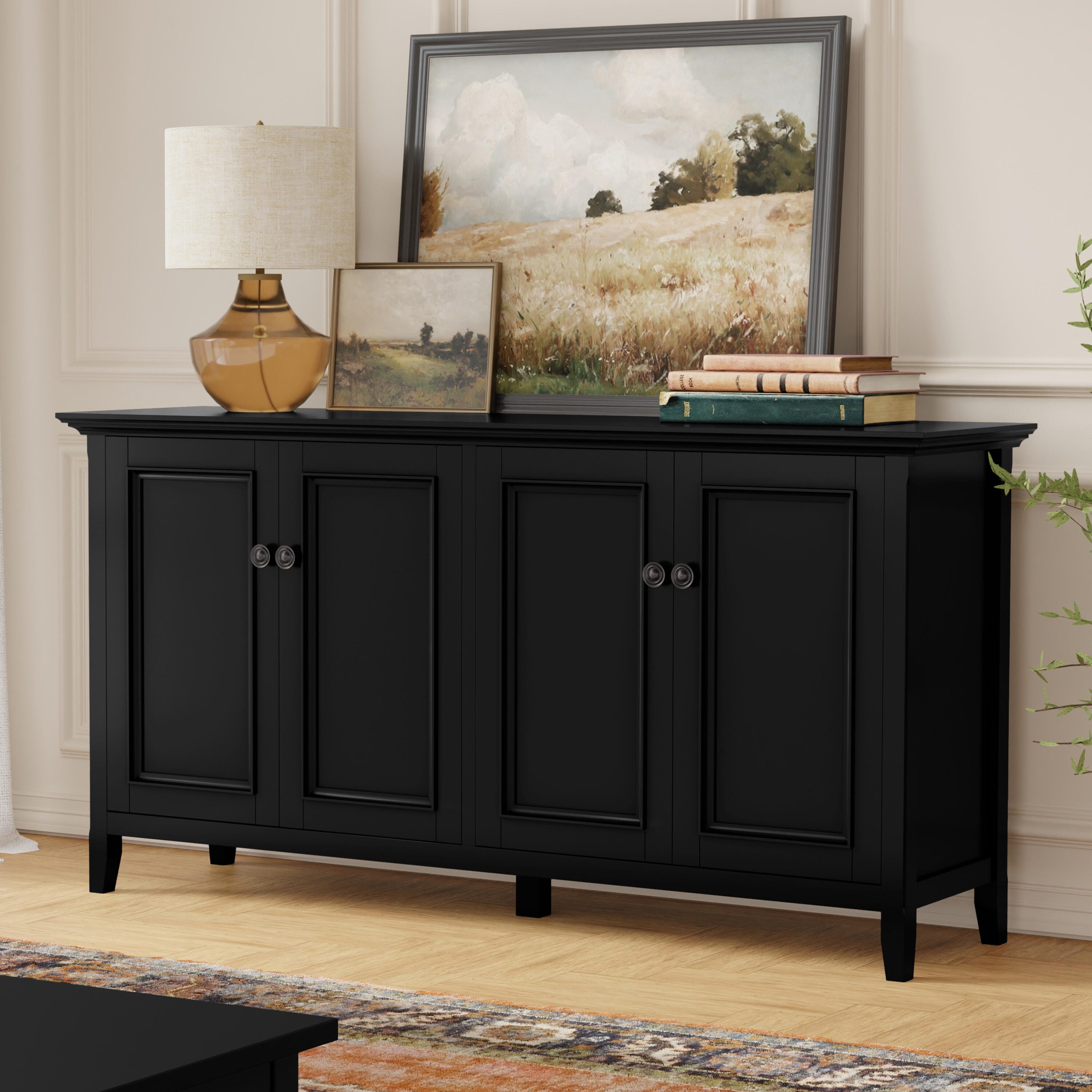 Simpli Home Amherst 66" Accent Cabinet, Black, rollover