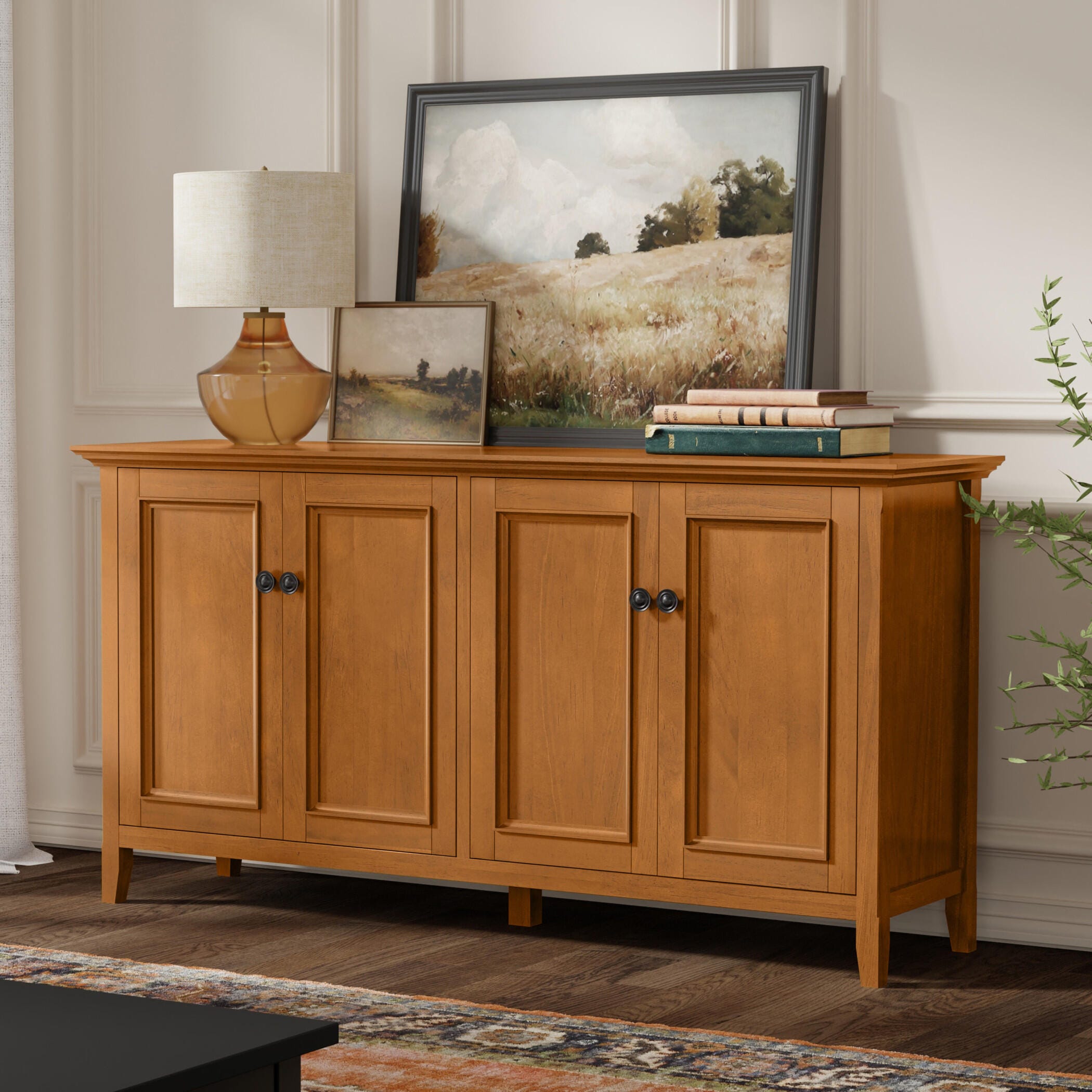 Simpli Home Amherst 66" Accent Cabinet, Light Golden Brown, large