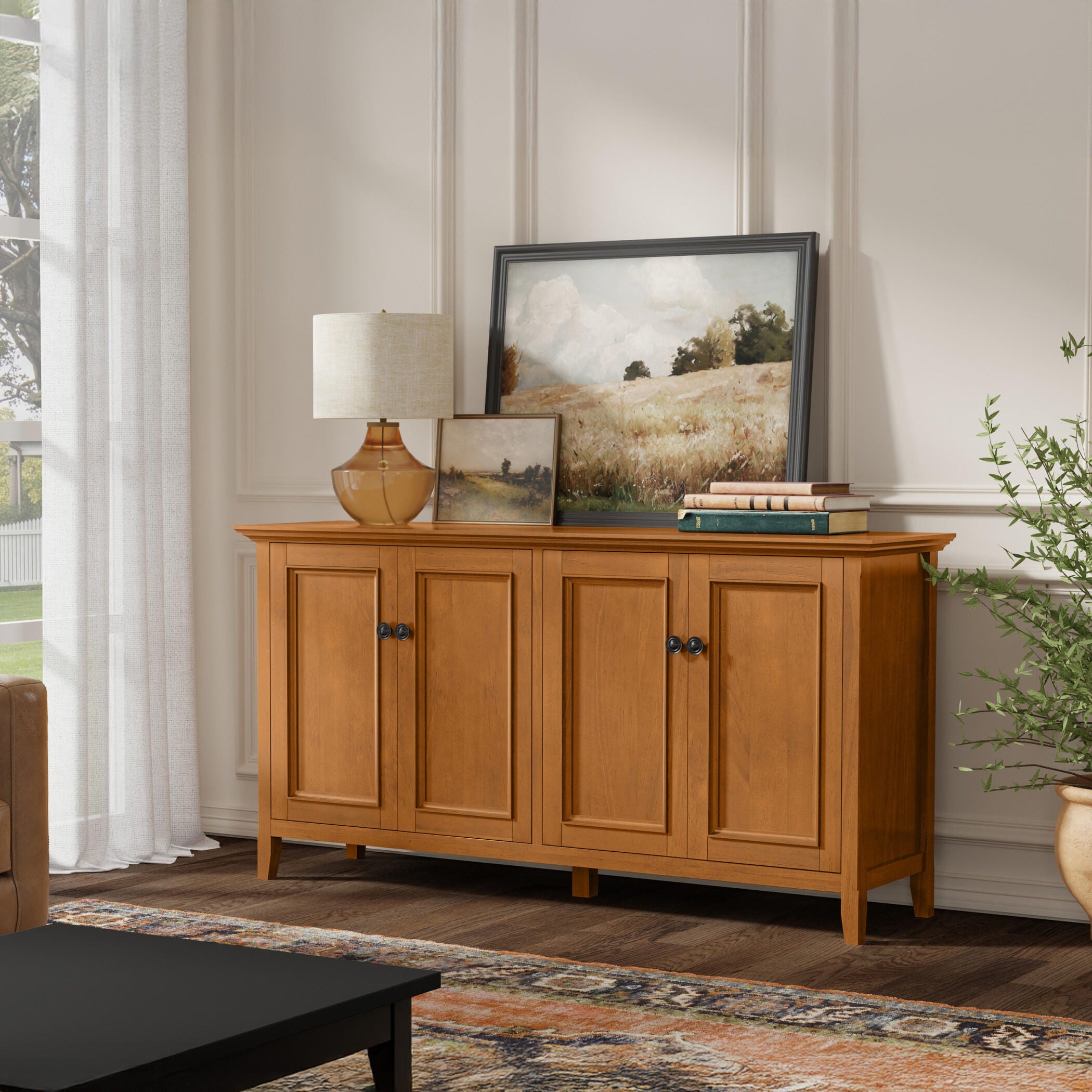 Simpli Home Amherst 66" Accent Cabinet, Light Golden Brown, large