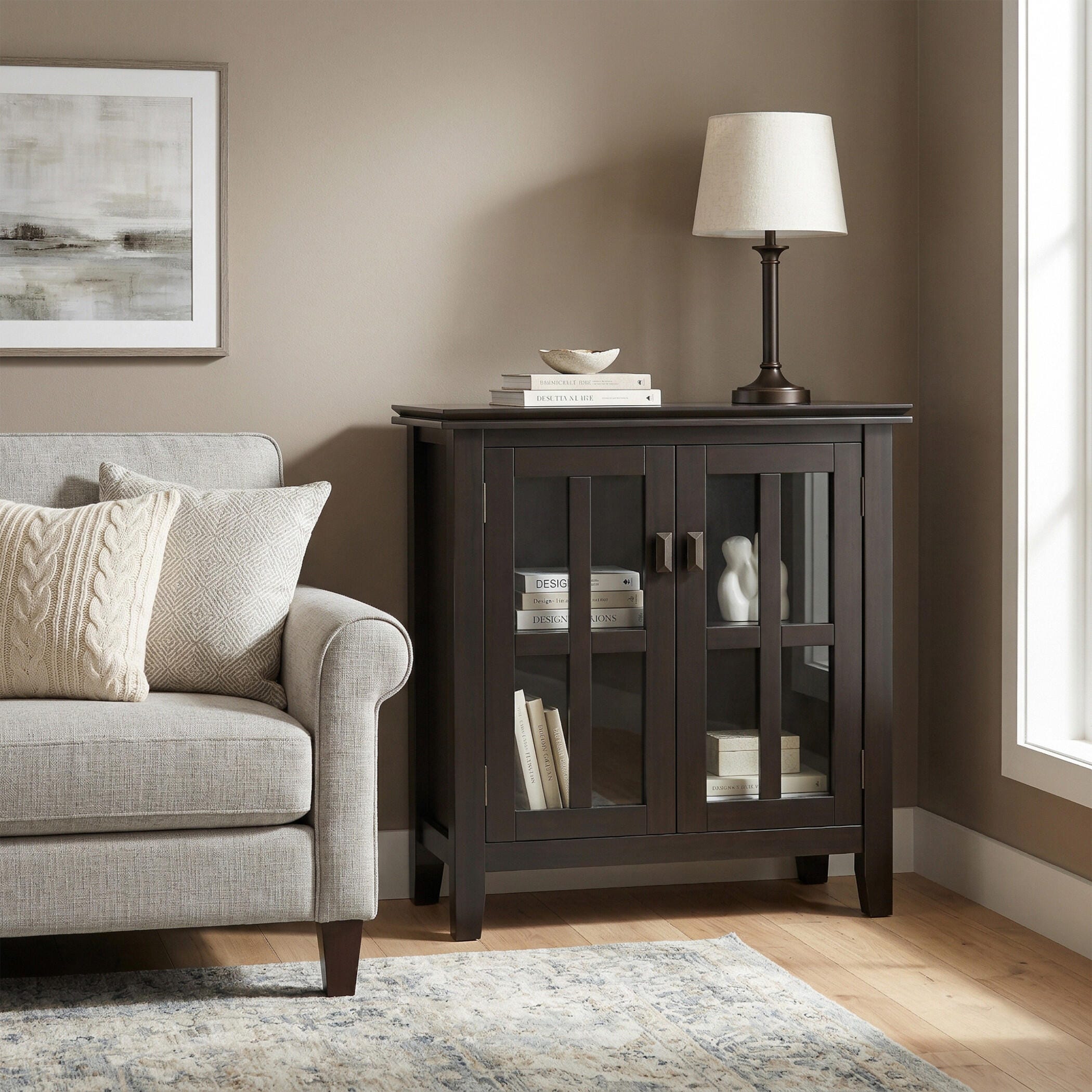 Simpli Home Artisan 30" Accent Cabinet, Hickory Brown, large
