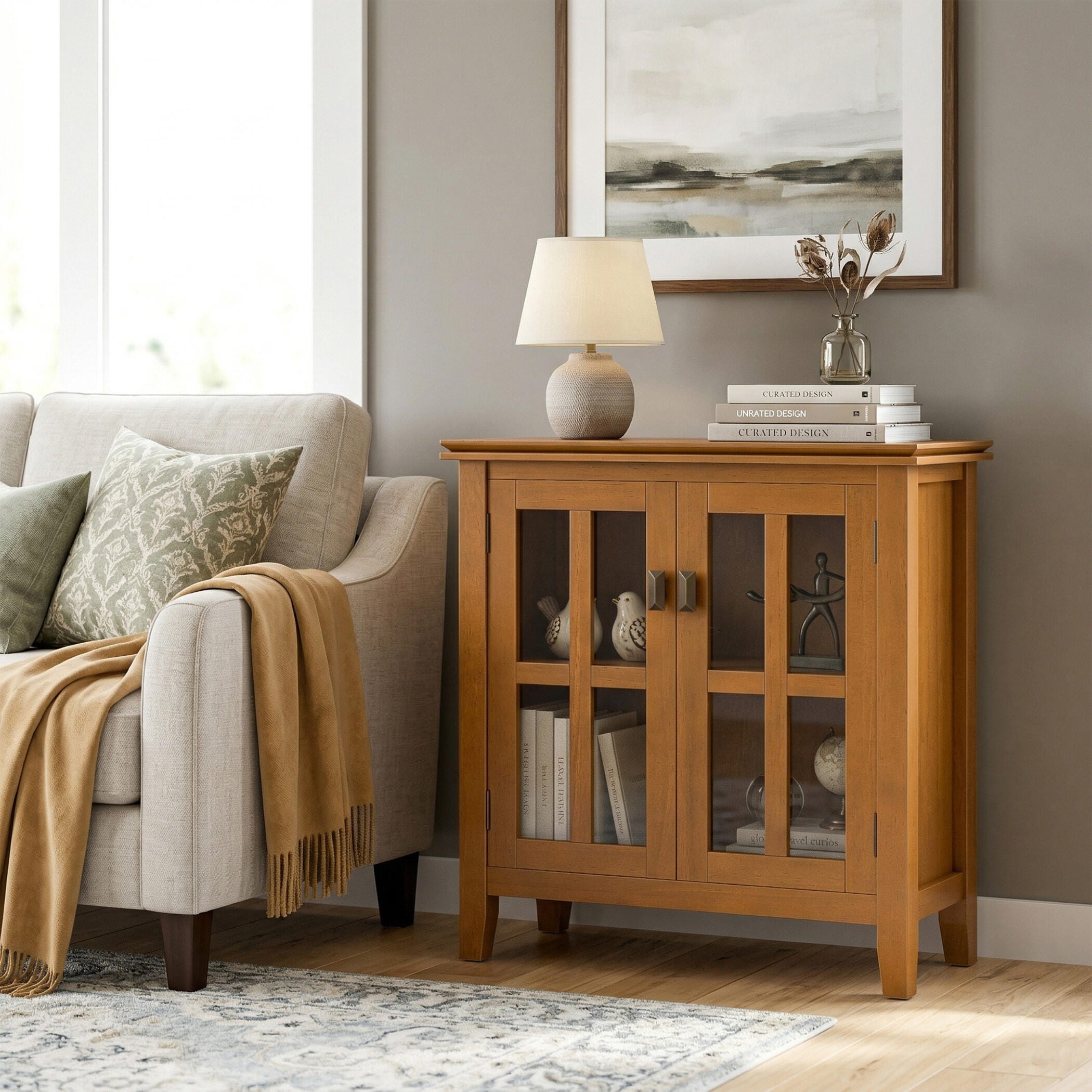 Simpli Home Artisan 30" Accent Cabinet, Honey Brown, large