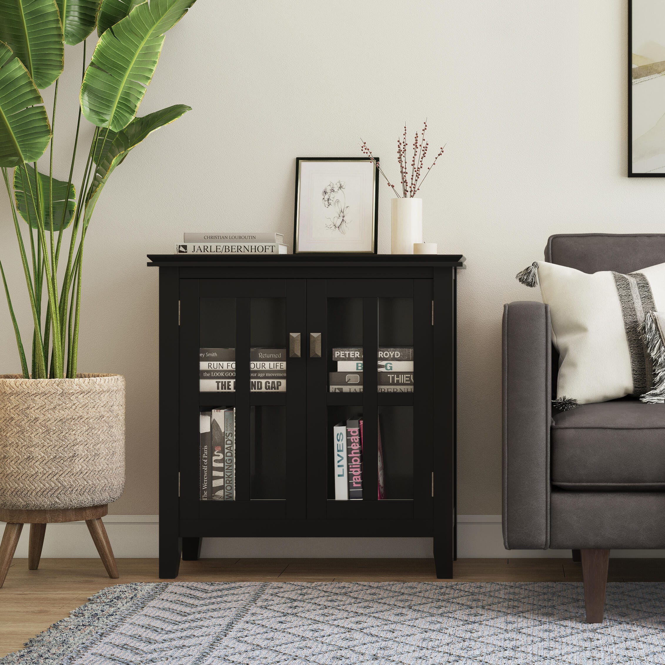 Simpli Home Artisan Solid 30" Accent Cabinet, Black, rollover