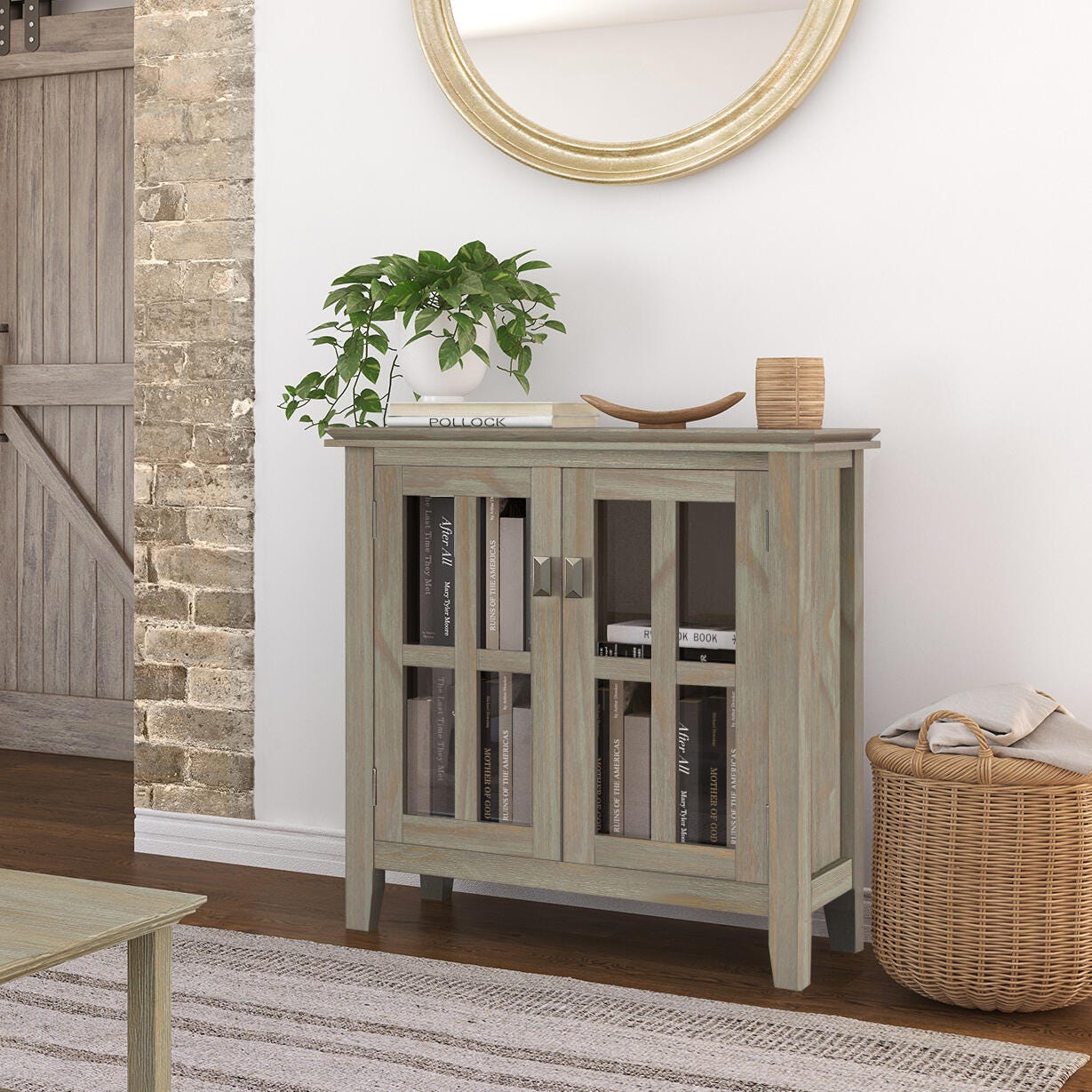 Simpli Home Artisan Solid 30" Accent Cabinet, Distressed Gray, rollover