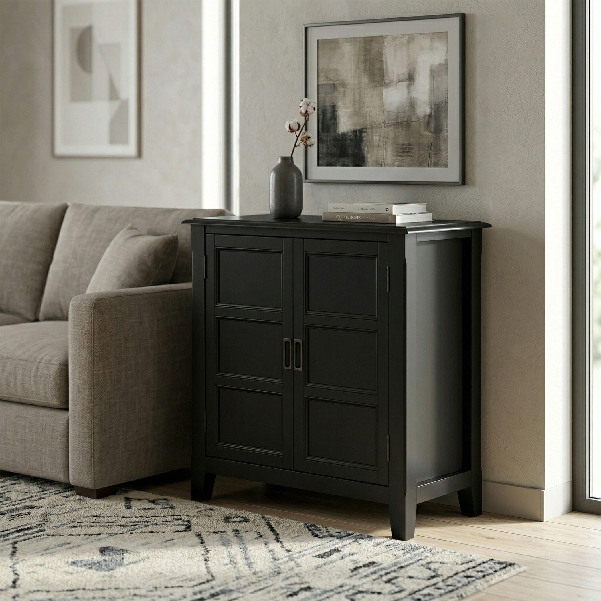 Simpli Home Burlington 30" Accent Cabinet, Black, large