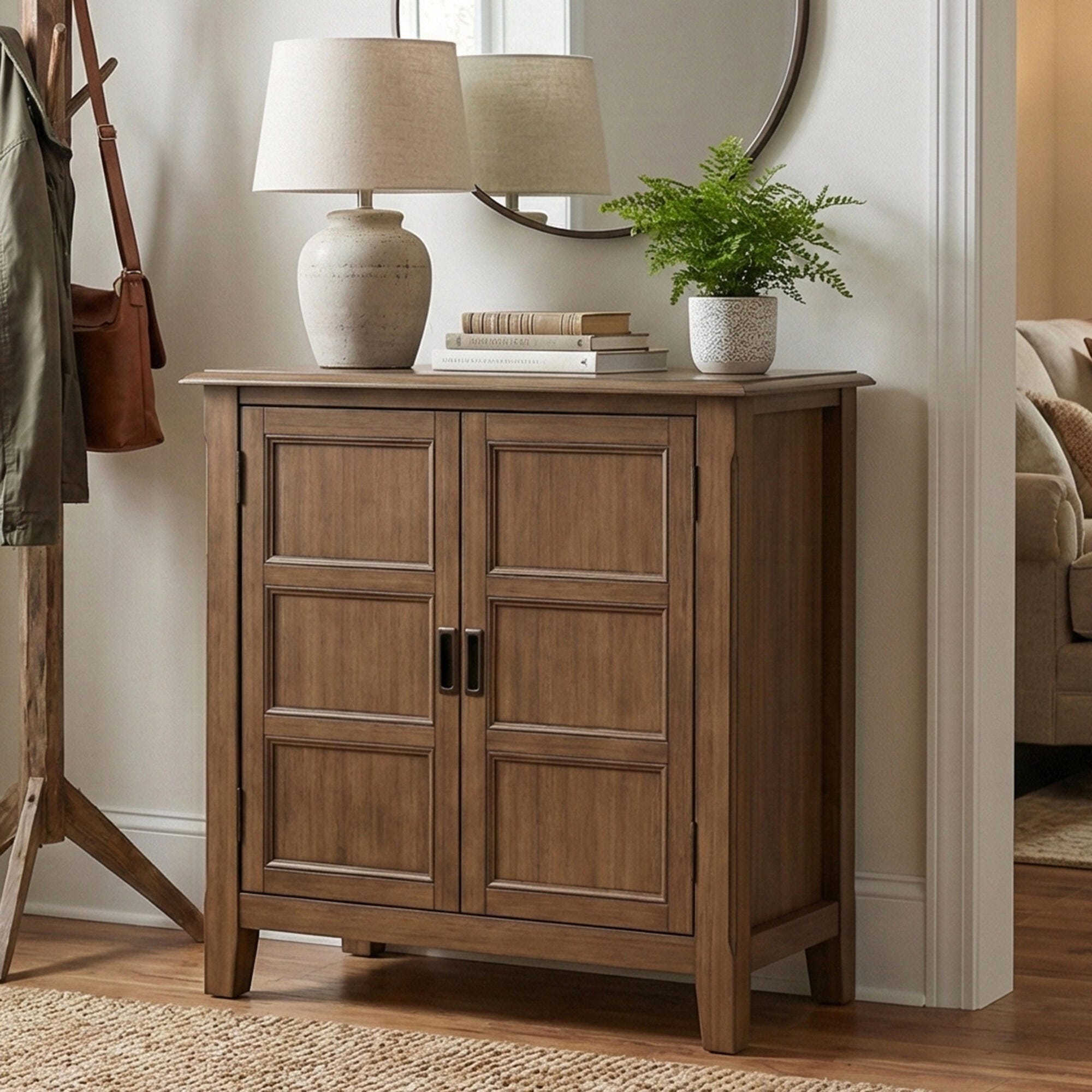 Simpli Home Burlington 30" Accent Cabinet, Rustic Natural Aged Brown, rollover