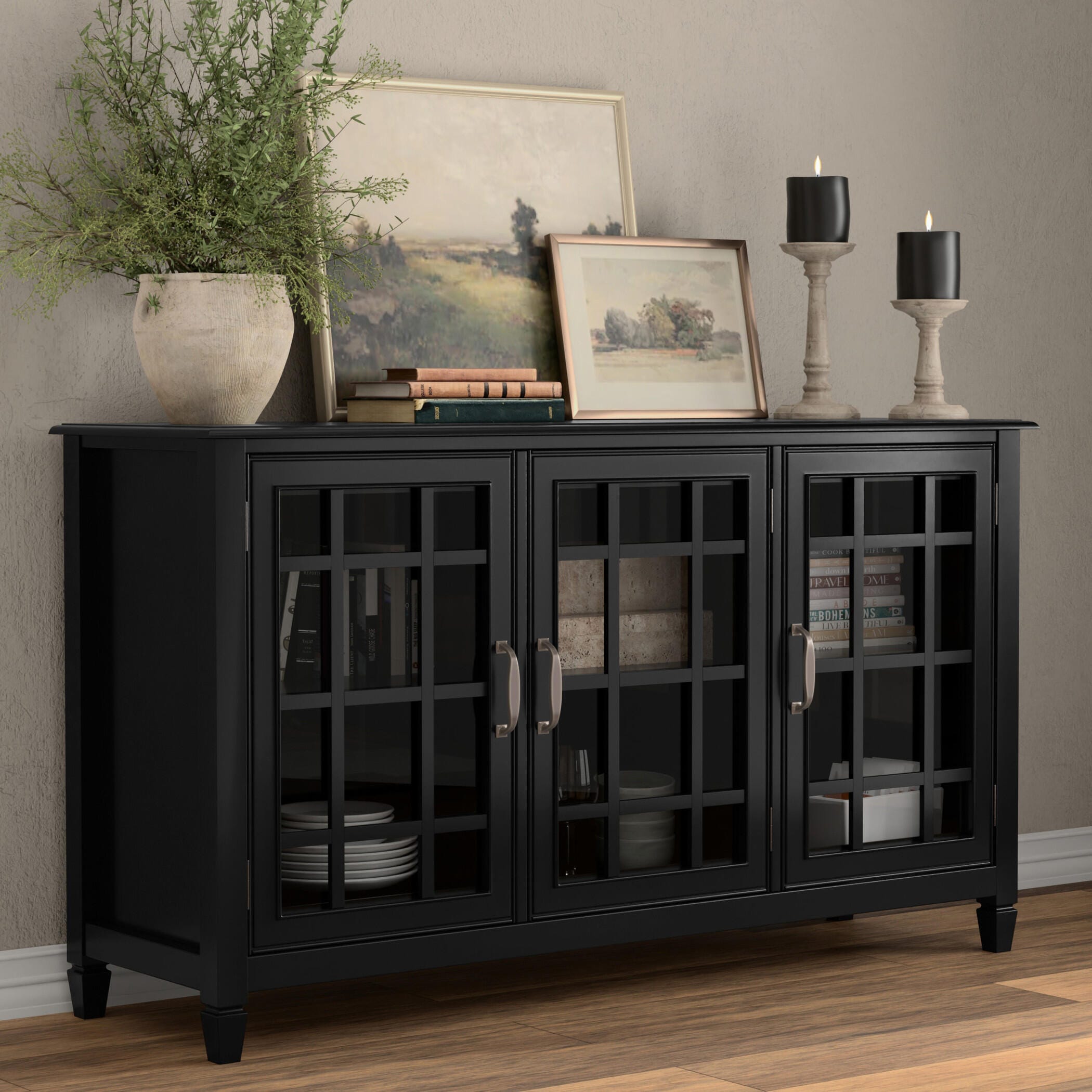 Simpli Home Connaught 60" Accent Cabinet, Black, rollover