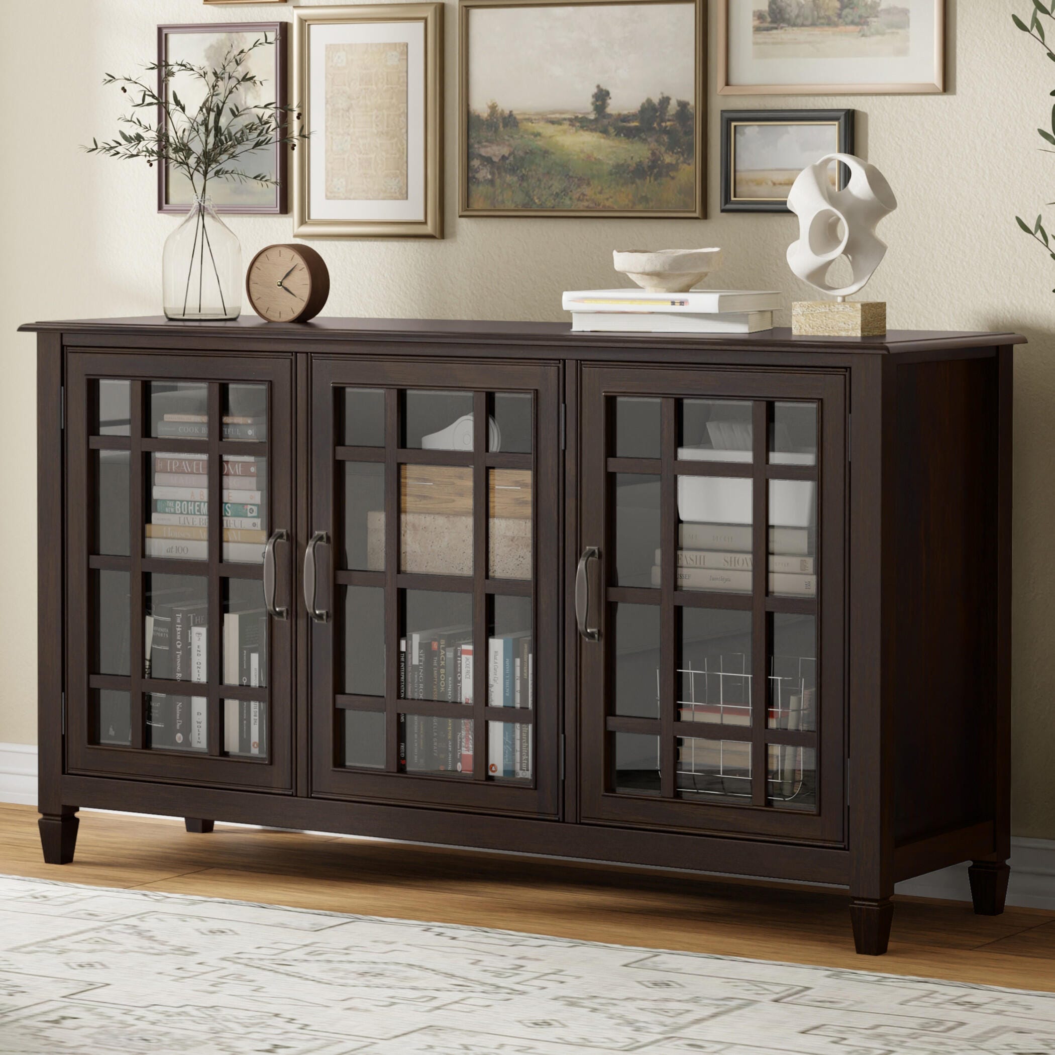 Simpli Home Connaught 60" Accent Cabinet, Chestnut Brown, rollover
